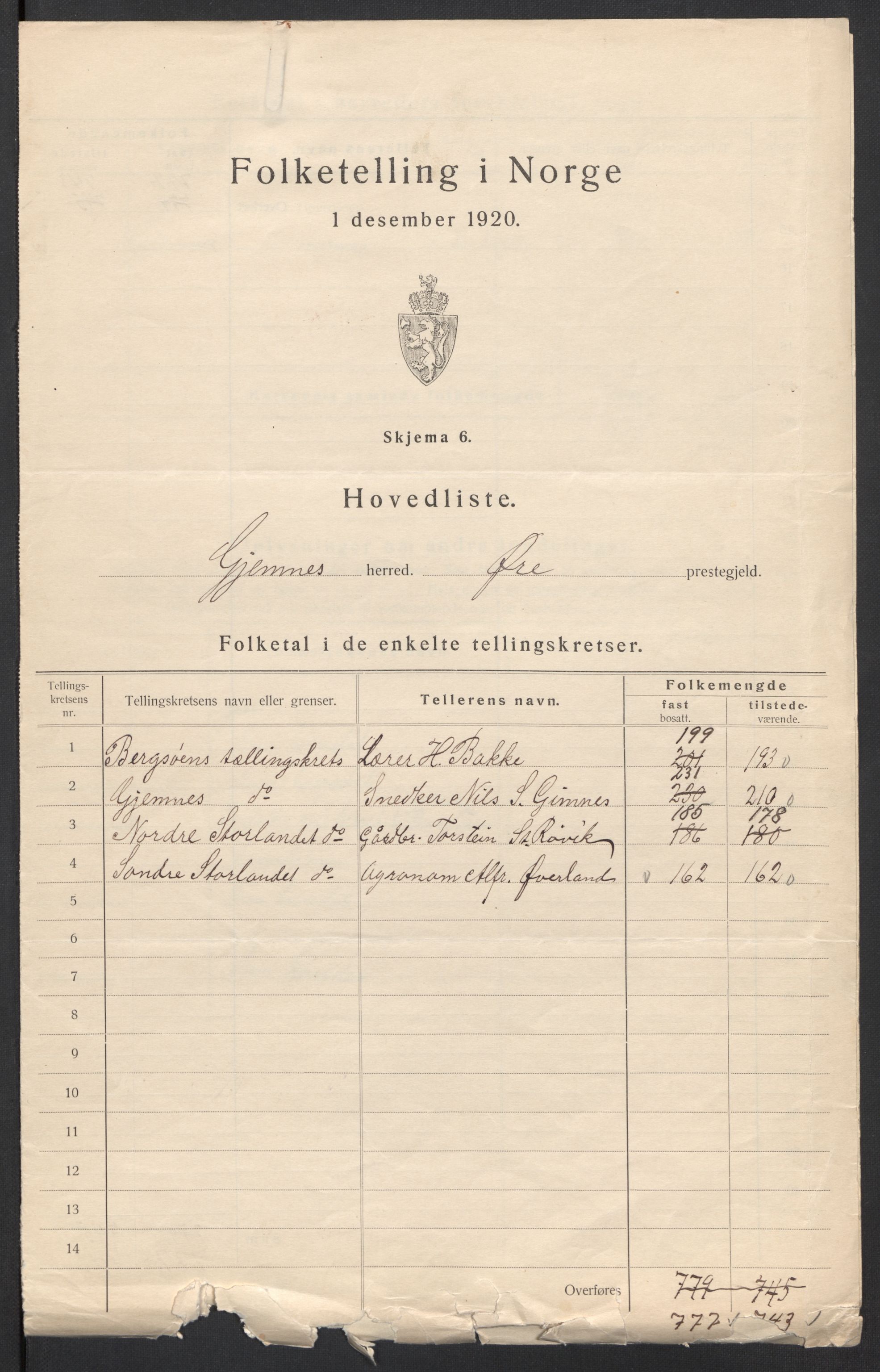 SAT, 1920 census for Gjemnes, 1920, p. 3