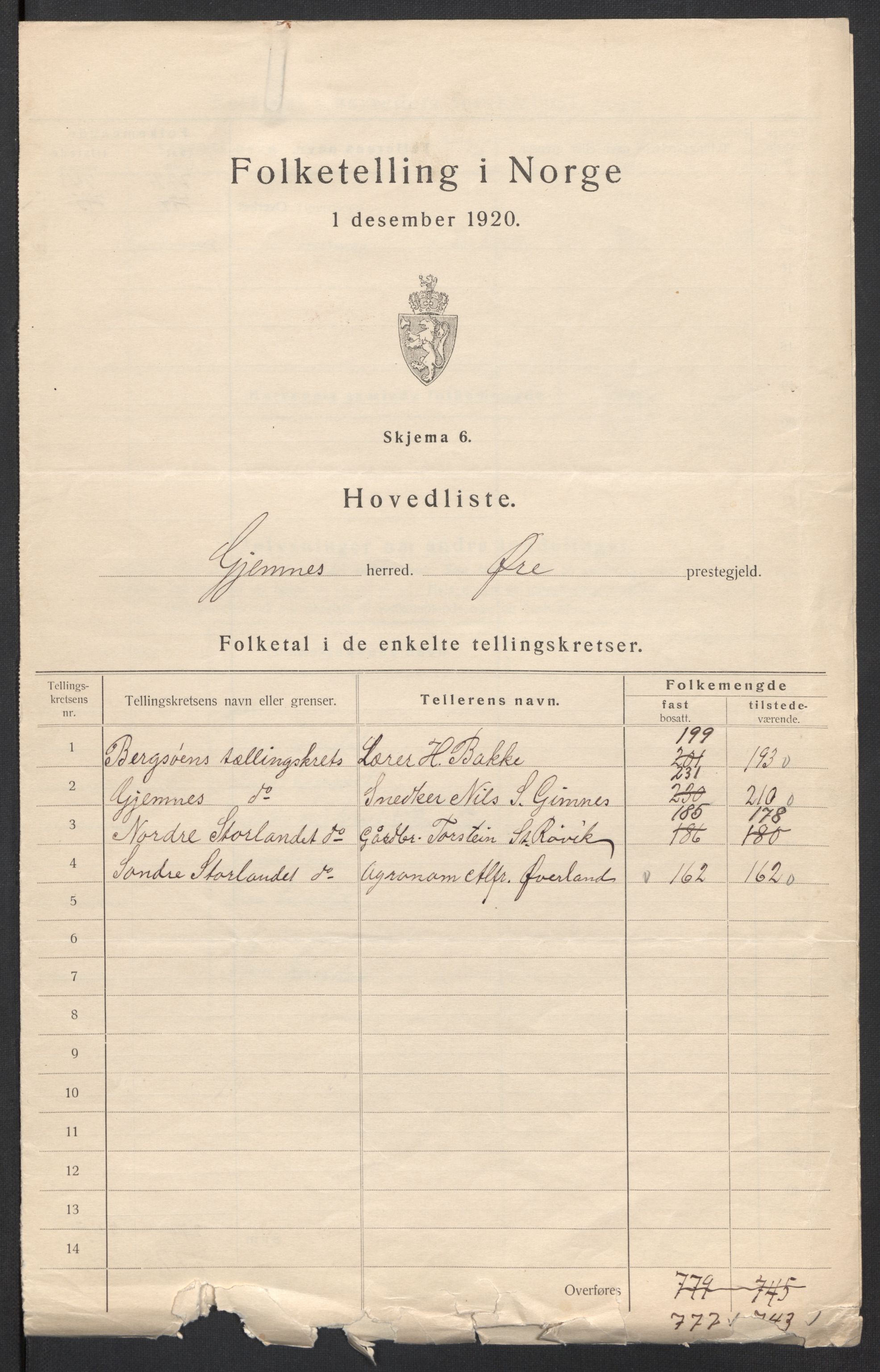 SAT, 1920 census for Gjemnes, 1920, p. 3