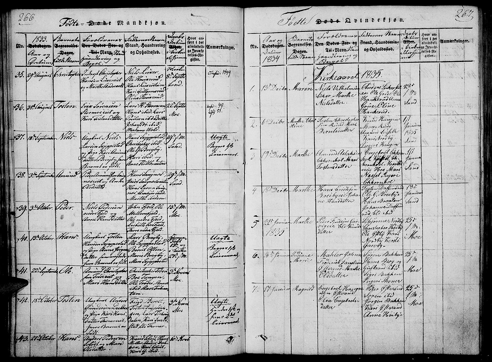 Nord-Odal prestekontor, AV/SAH-PREST-032/H/Ha/Haa/L0001: Parish register (official) no. 1, 1819-1838, p. 266-267