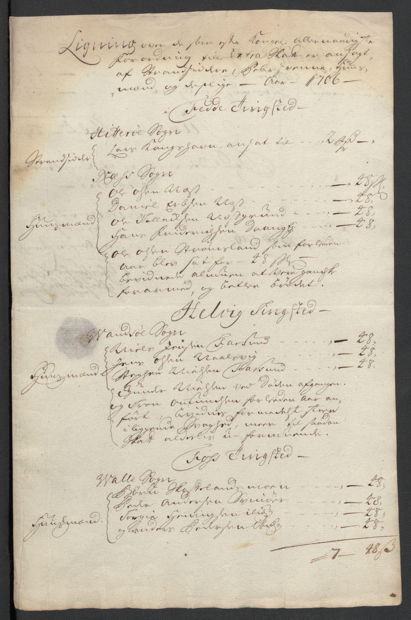 Rentekammeret inntil 1814, Reviderte regnskaper, Fogderegnskap, RA/EA-4092/R43/L2551: Fogderegnskap Lista og Mandal, 1705-1709, p. 286