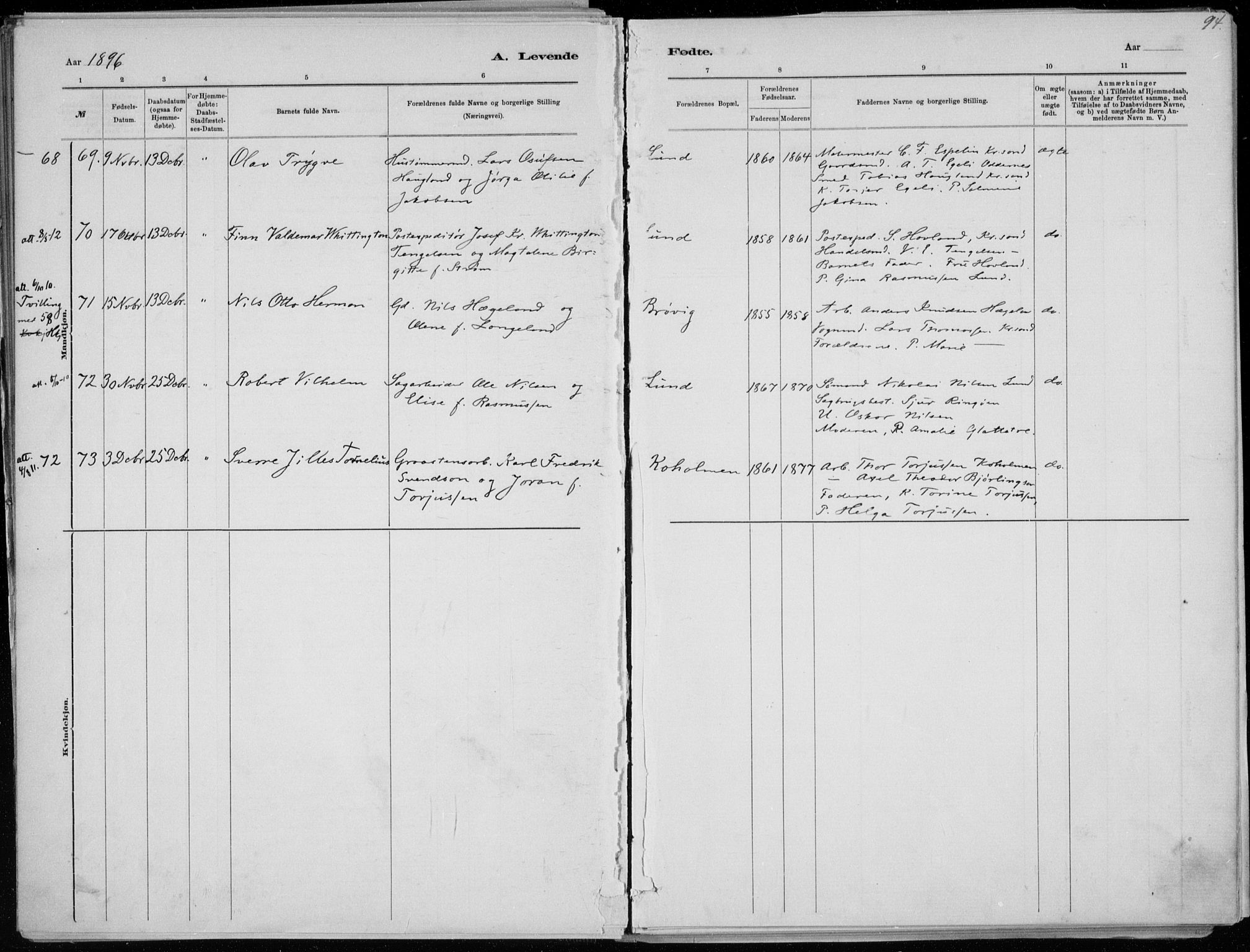 Oddernes sokneprestkontor, AV/SAK-1111-0033/F/Fa/Faa/L0009: Parish register (official) no. A 9, 1884-1896, p. 94