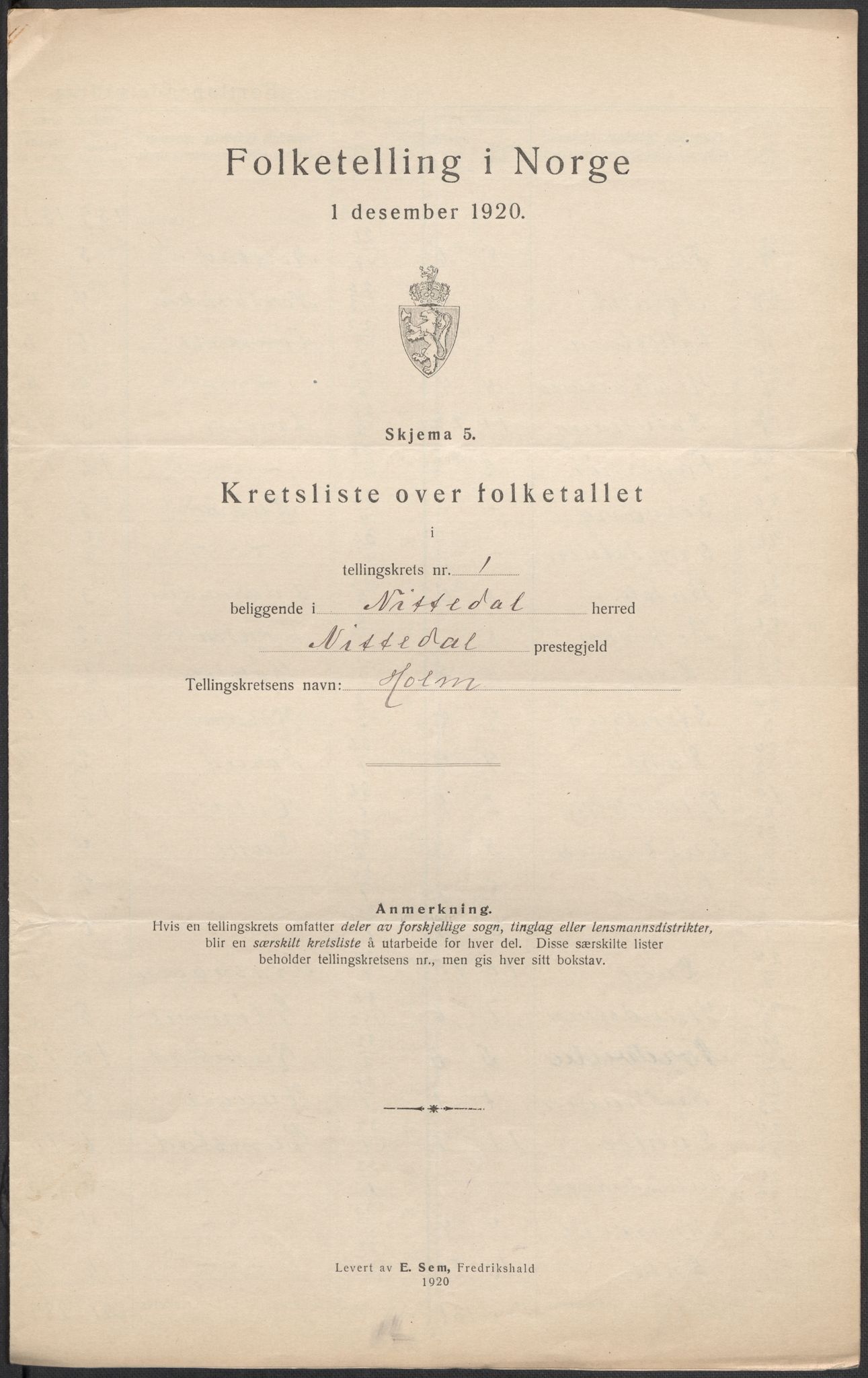 SAO, 1920 census for Nittedal, 1920, p. 5