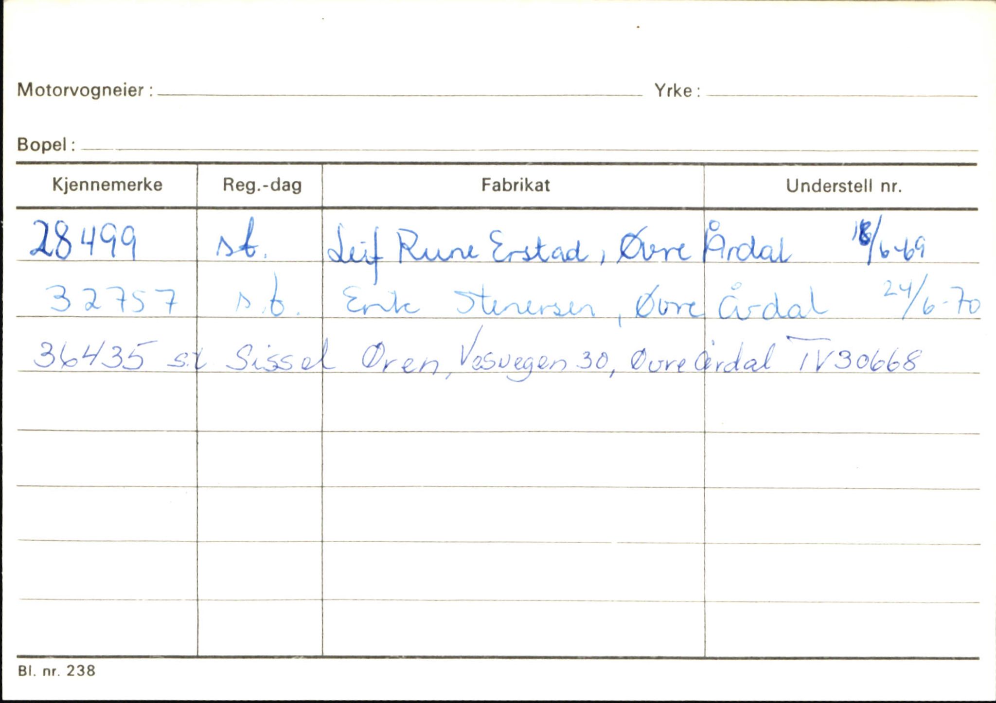 Statens vegvesen, Sogn og Fjordane vegkontor, SAB/A-5301/4/F/L0146: Registerkort Årdal R-Å samt diverse kort, 1945-1975, p. 1582