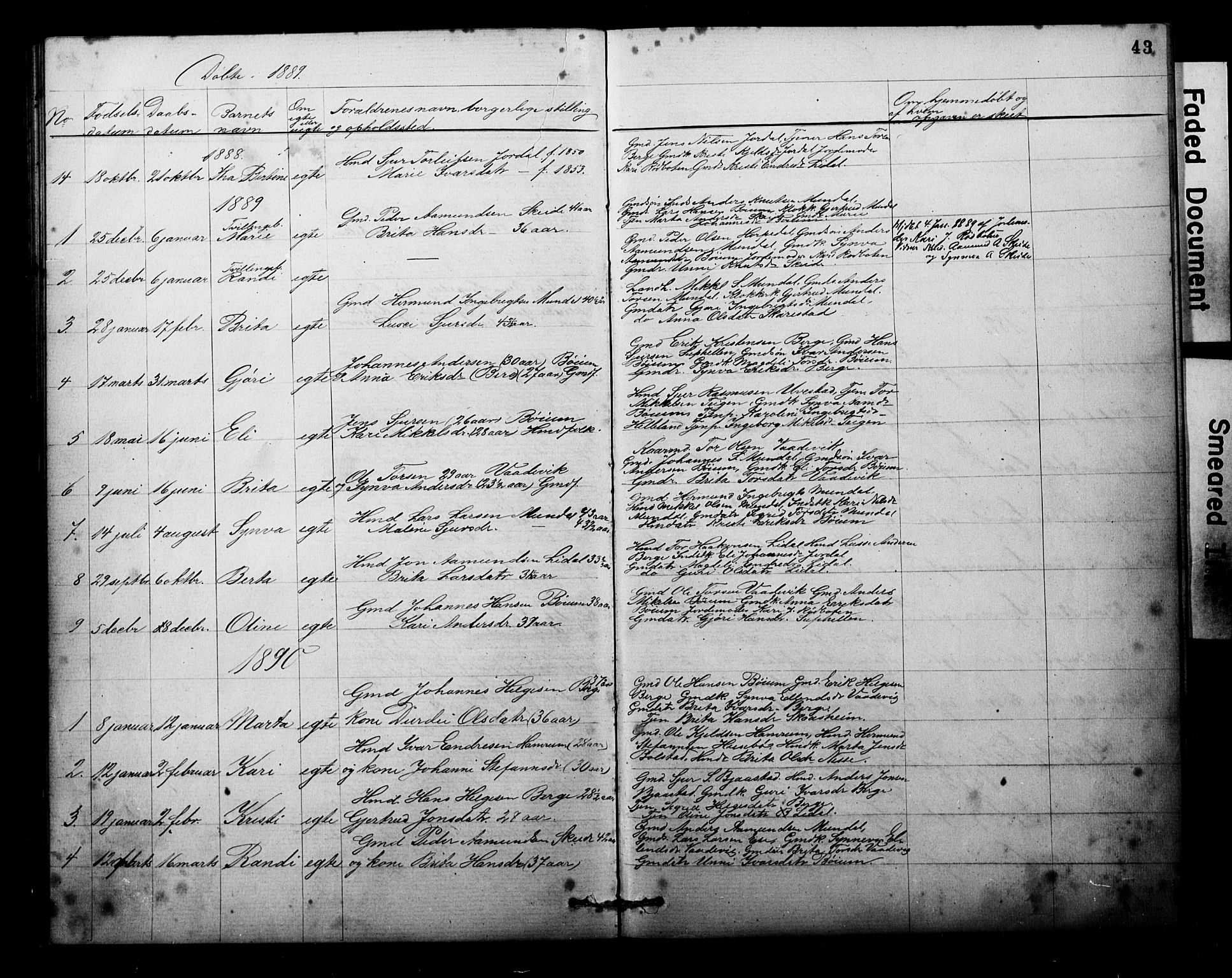 Balestrand sokneprestembete, AV/SAB-A-79601/H/Hab/Habb/L0001a: Parish register (copy) no. B 1a, 1880-1916, p. 43