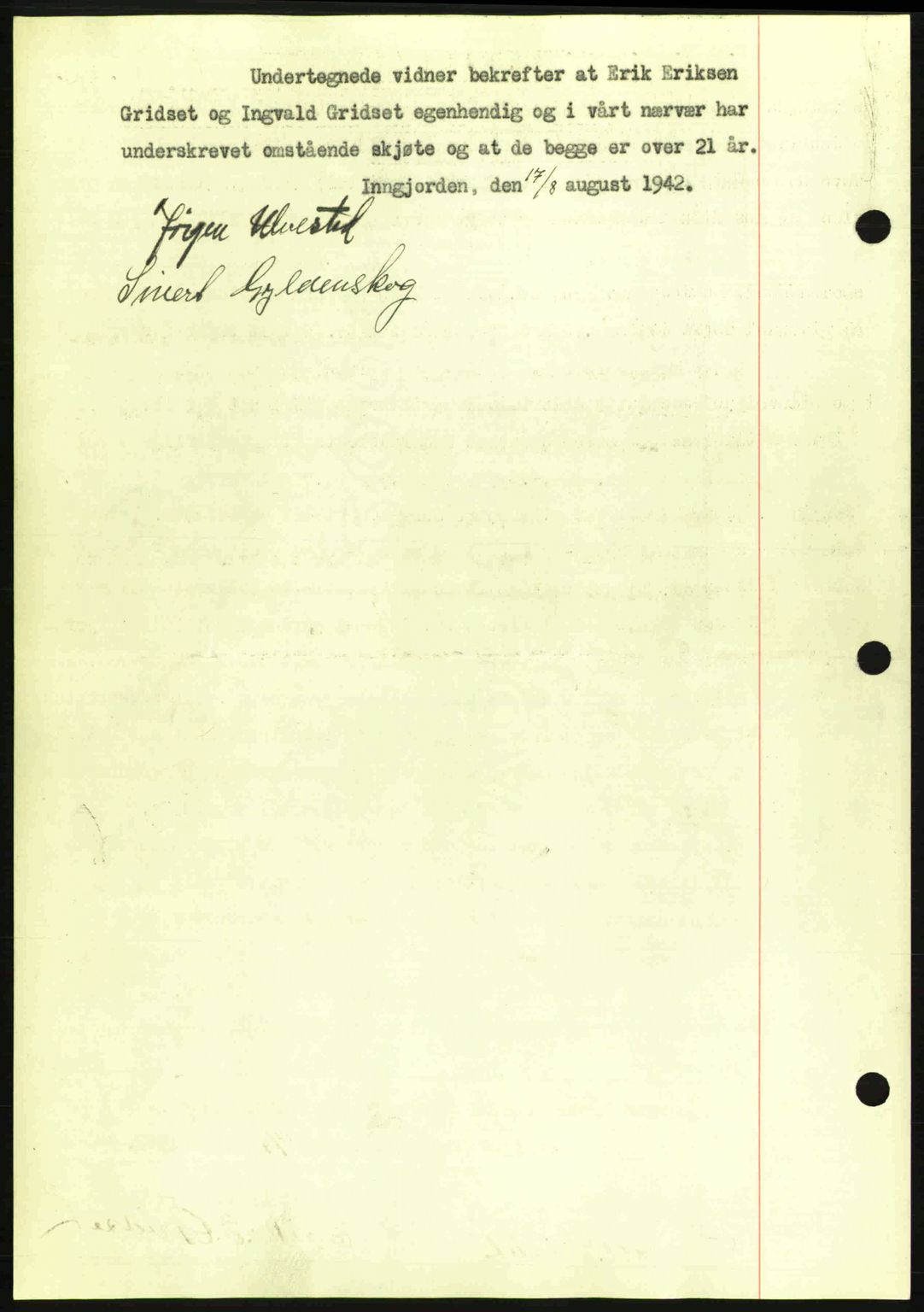 Romsdal sorenskriveri, AV/SAT-A-4149/1/2/2C: Mortgage book no. A12, 1942-1942, Diary no: : 1708/1942