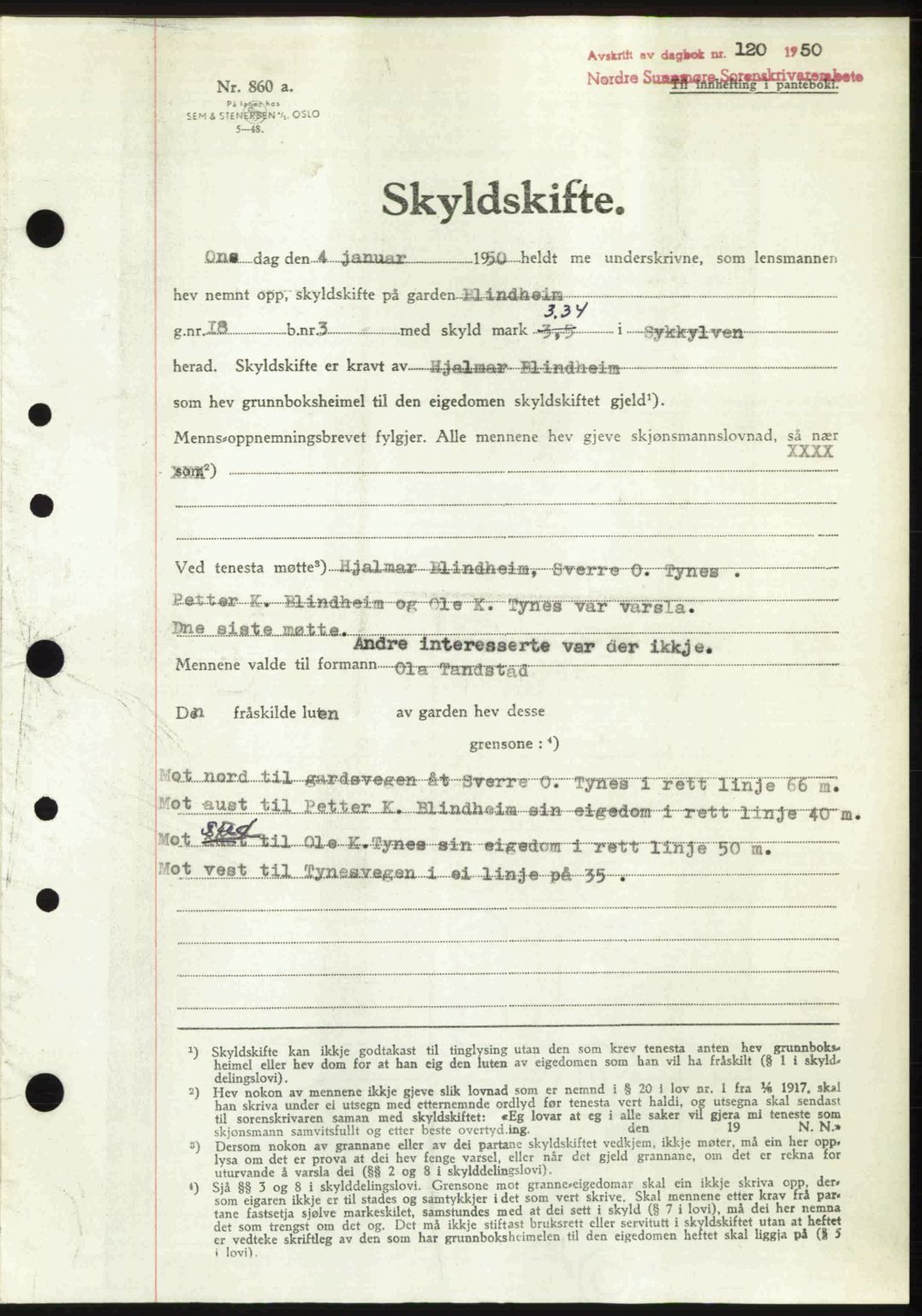 Nordre Sunnmøre sorenskriveri, AV/SAT-A-0006/1/2/2C/2Ca: Mortgage book no. A33, 1949-1950, Diary no: : 120/1950