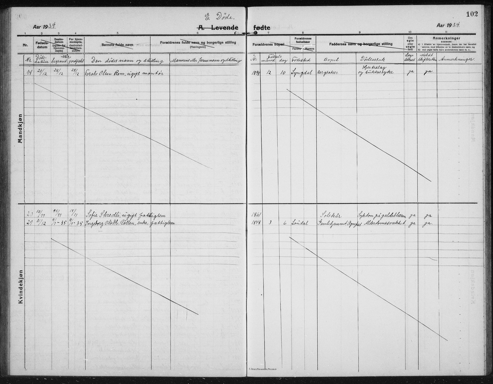 Lyngdal sokneprestkontor, SAK/1111-0029/F/Fb/Fbc/L0006: Parish register (copy) no. B 6, 1914-1934, p. 102