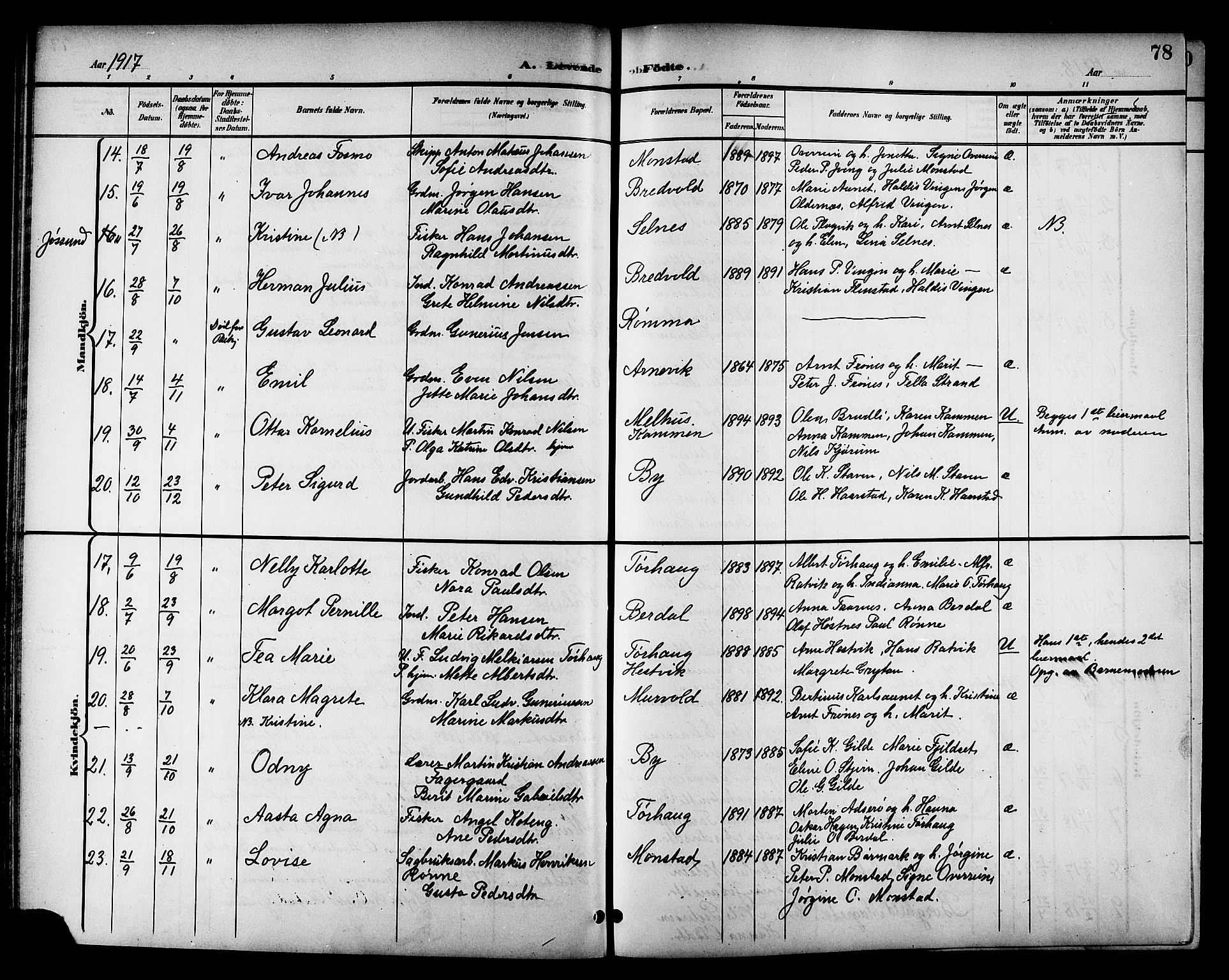 Ministerialprotokoller, klokkerbøker og fødselsregistre - Sør-Trøndelag, SAT/A-1456/655/L0688: Parish register (copy) no. 655C04, 1899-1922, p. 78
