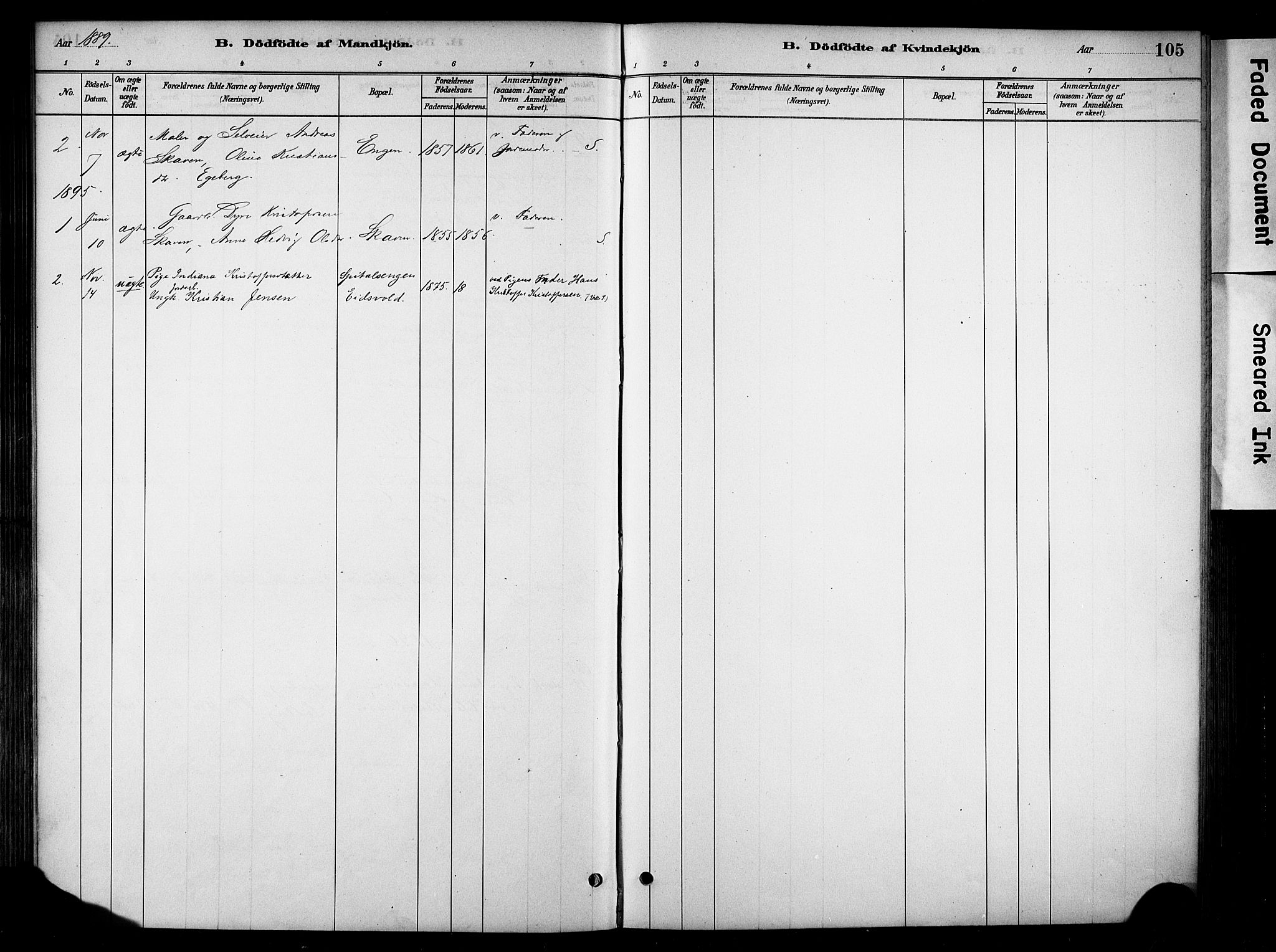 Stange prestekontor, SAH/PREST-002/K/L0018: Parish register (official) no. 18, 1880-1896, p. 105