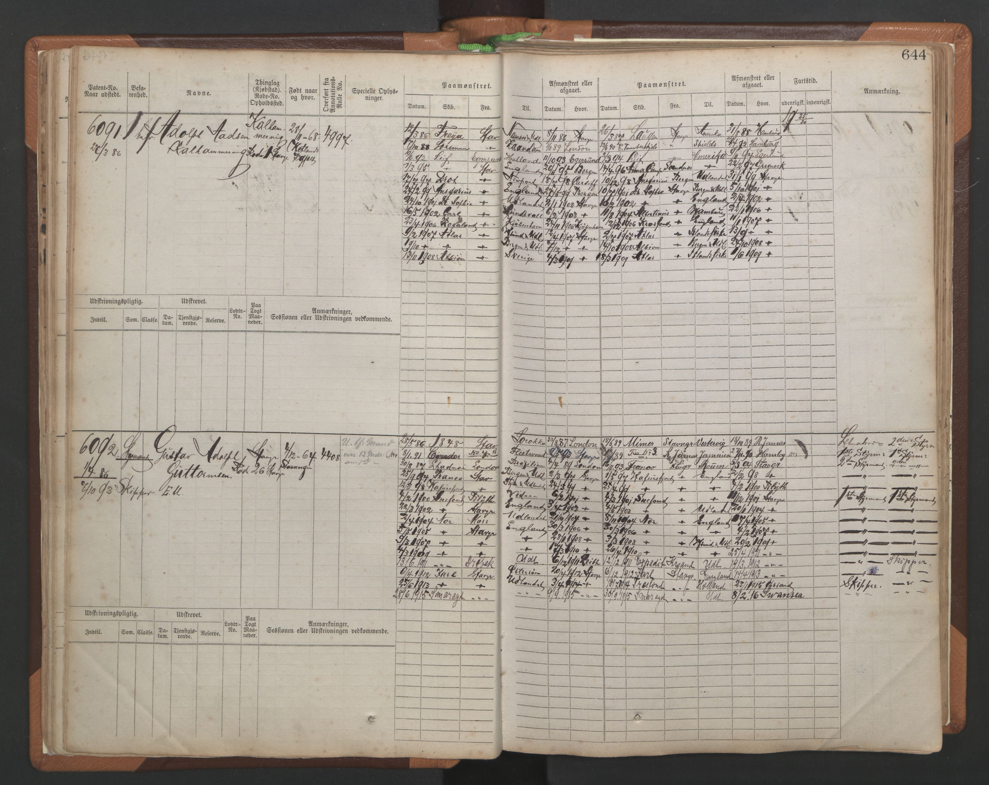 Stavanger sjømannskontor, AV/SAST-A-102006/F/Fb/Fbb/L0010: Sjøfartshovedrulle, patentnr. 6007-6606 (del 1), 1887-1896, p. 48