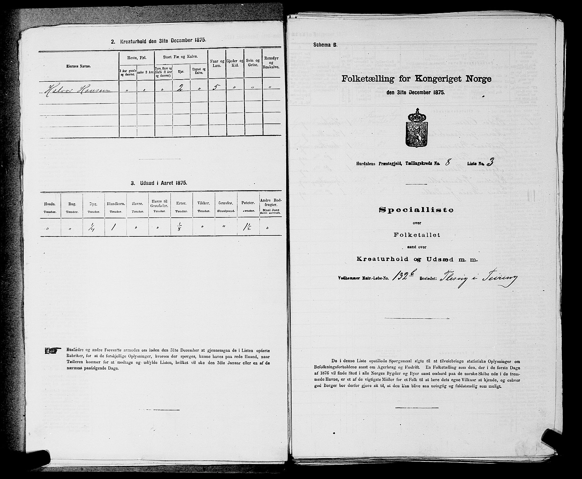 RA, 1875 census for 0239P Hurdal, 1875, p. 1086