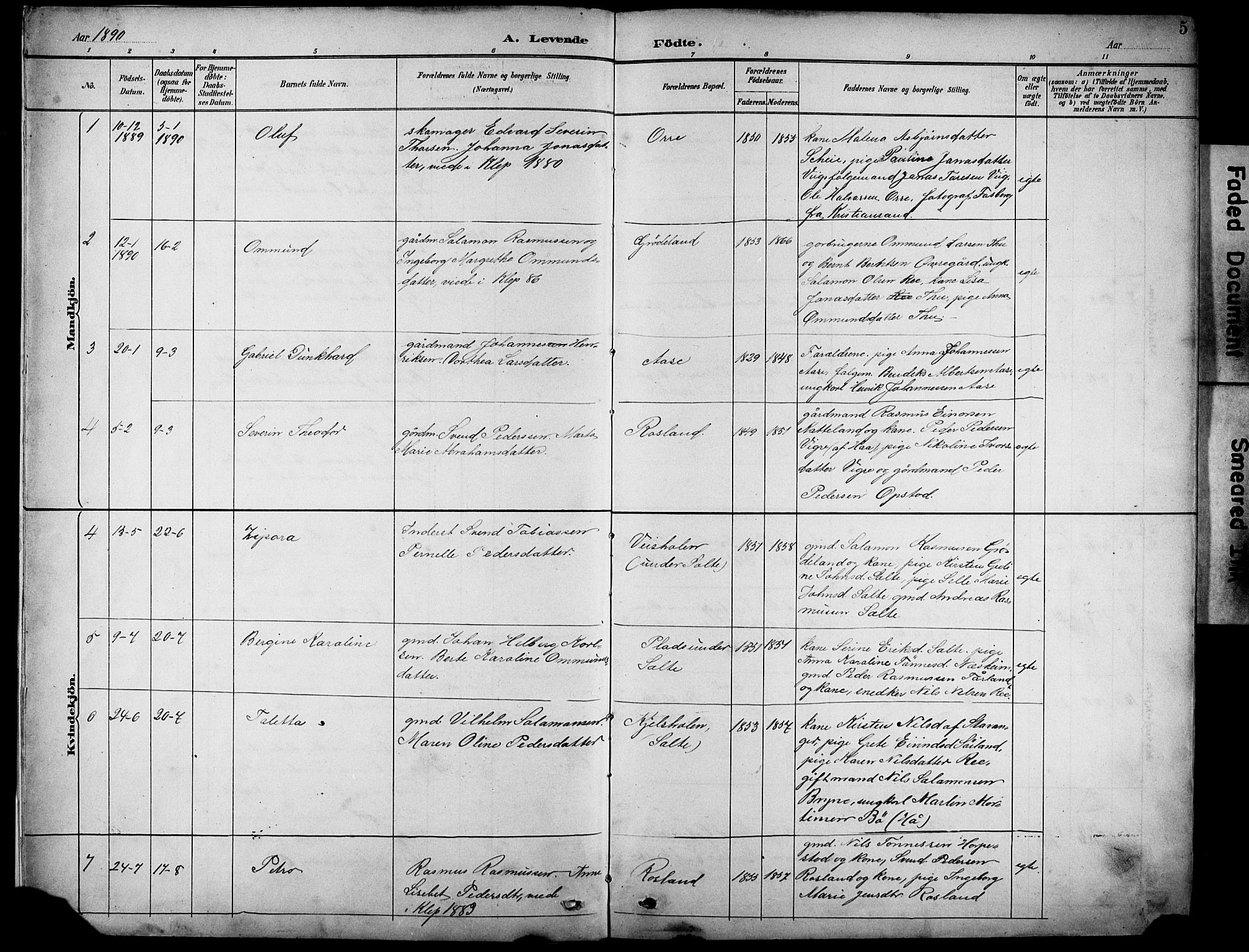 Klepp sokneprestkontor, SAST/A-101803/001/3/30BB/L0005: Parish register (copy) no. B 5, 1889-1918, p. 5