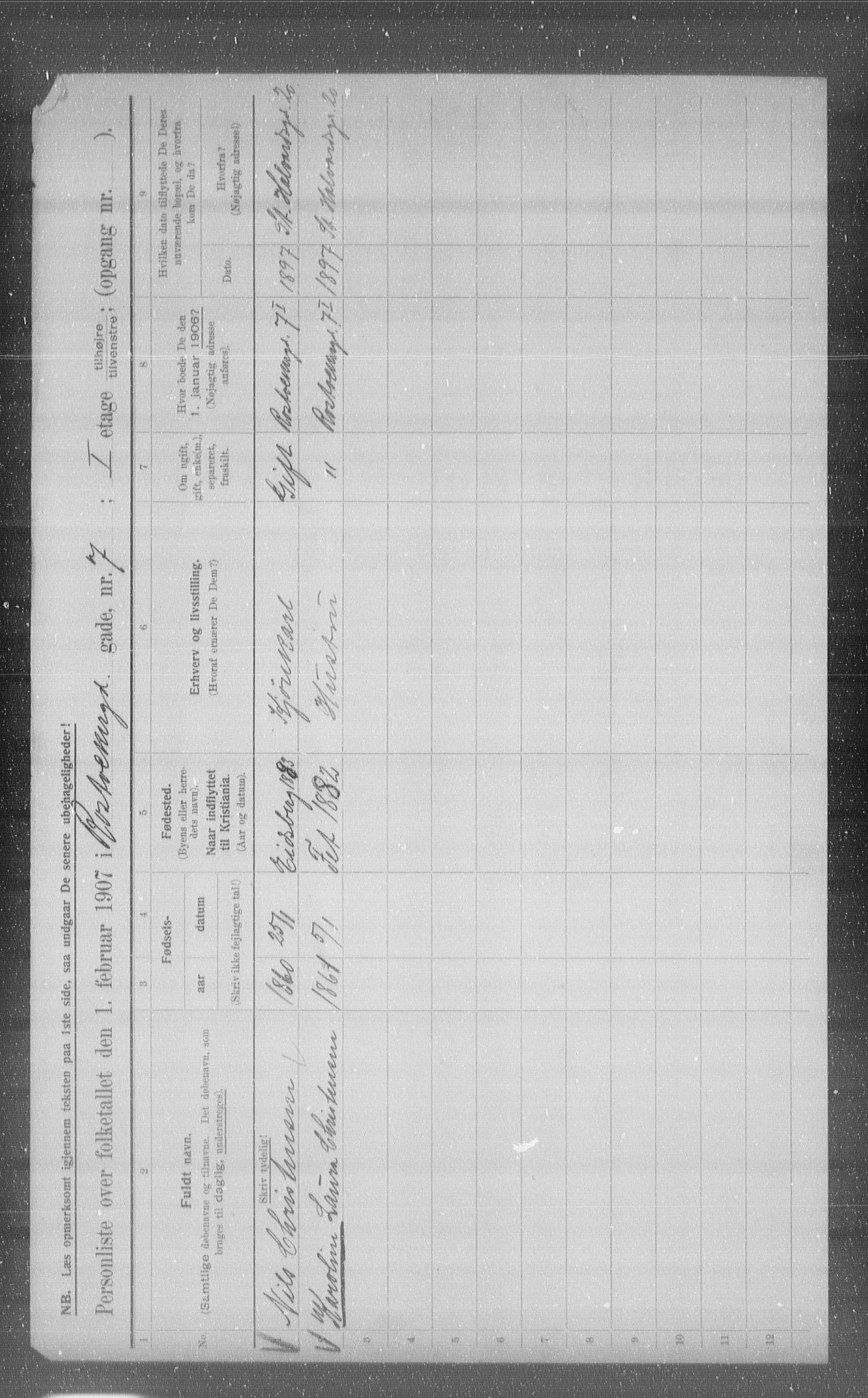 OBA, Municipal Census 1907 for Kristiania, 1907, p. 43172