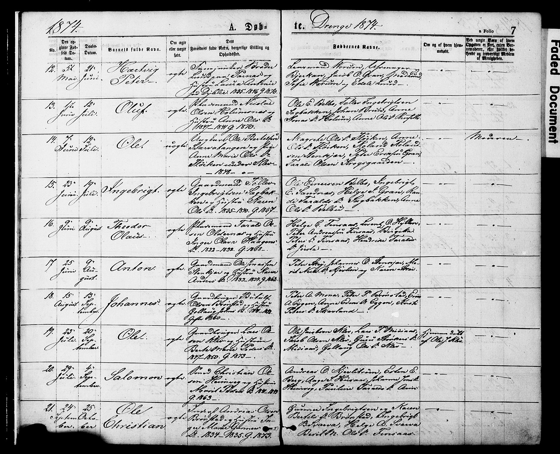 Ministerialprotokoller, klokkerbøker og fødselsregistre - Nord-Trøndelag, SAT/A-1458/749/L0473: Parish register (official) no. 749A07, 1873-1887, p. 7