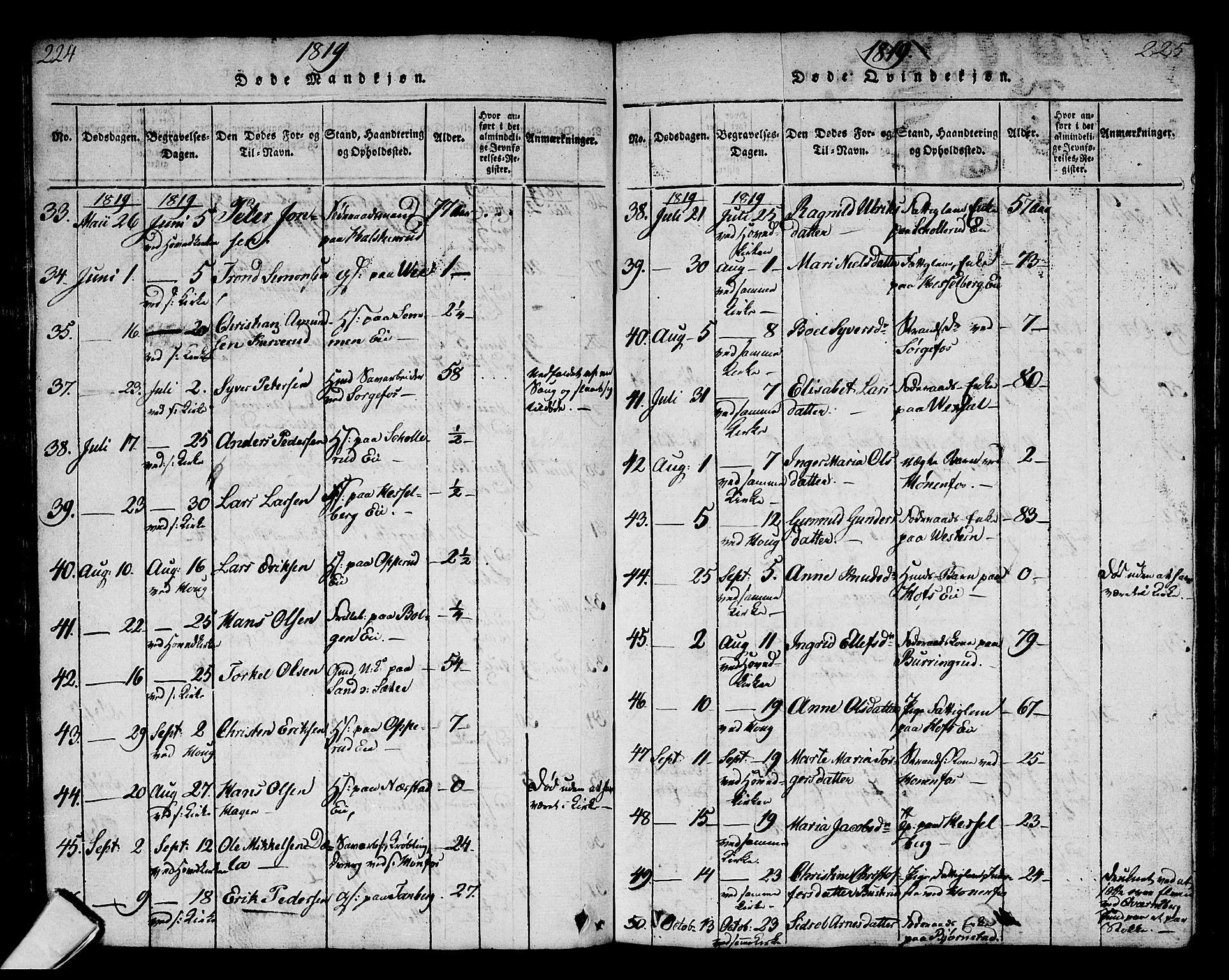 Norderhov kirkebøker, AV/SAKO-A-237/G/Ga/L0002: Parish register (copy) no. I 2, 1814-1867, p. 224-225