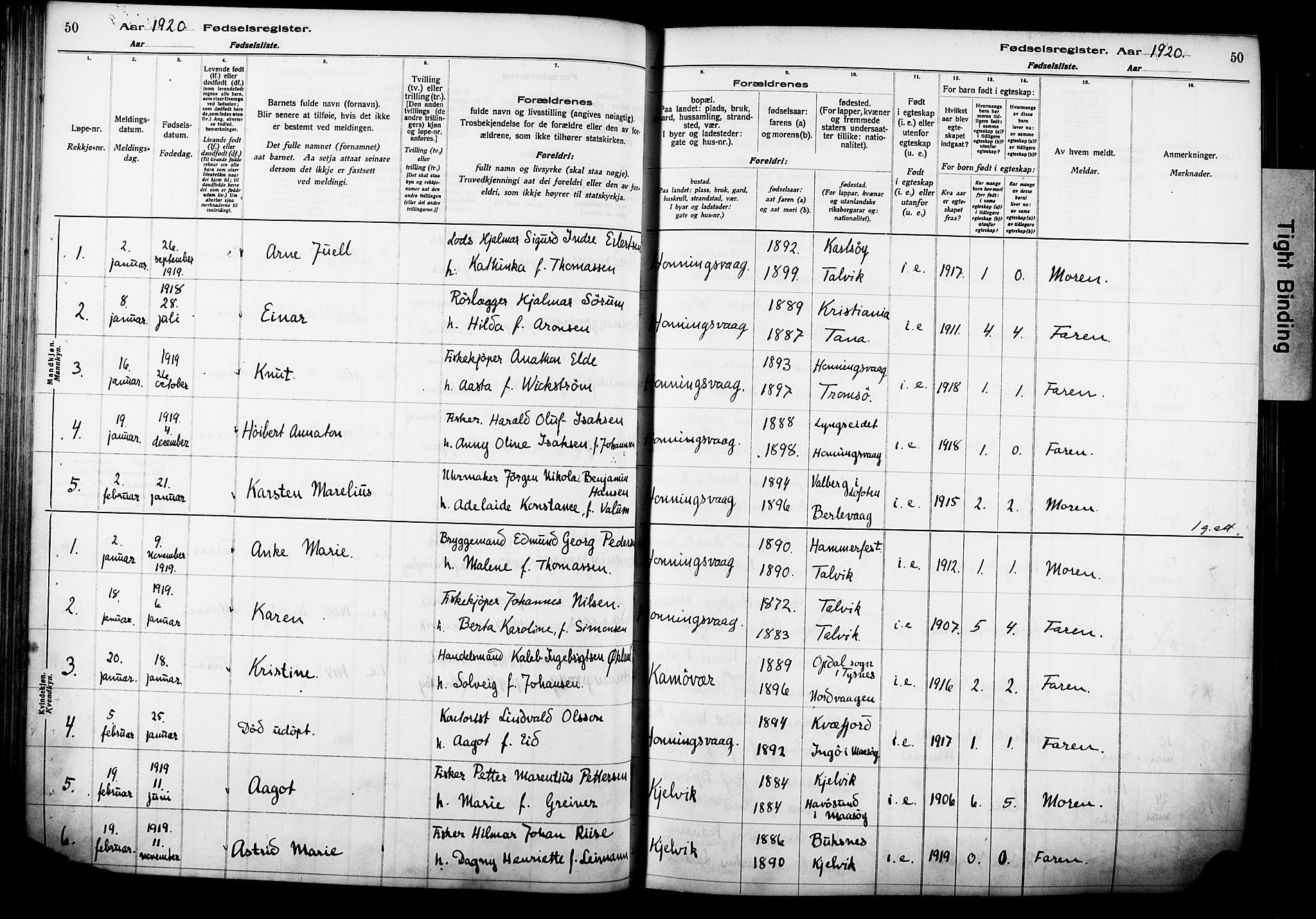 Kjelvik/Nordkapp sokneprestkontor, SATØ/S-1350/I/Ia/L0015: Birth register no. 15, 1916-1930, p. 50