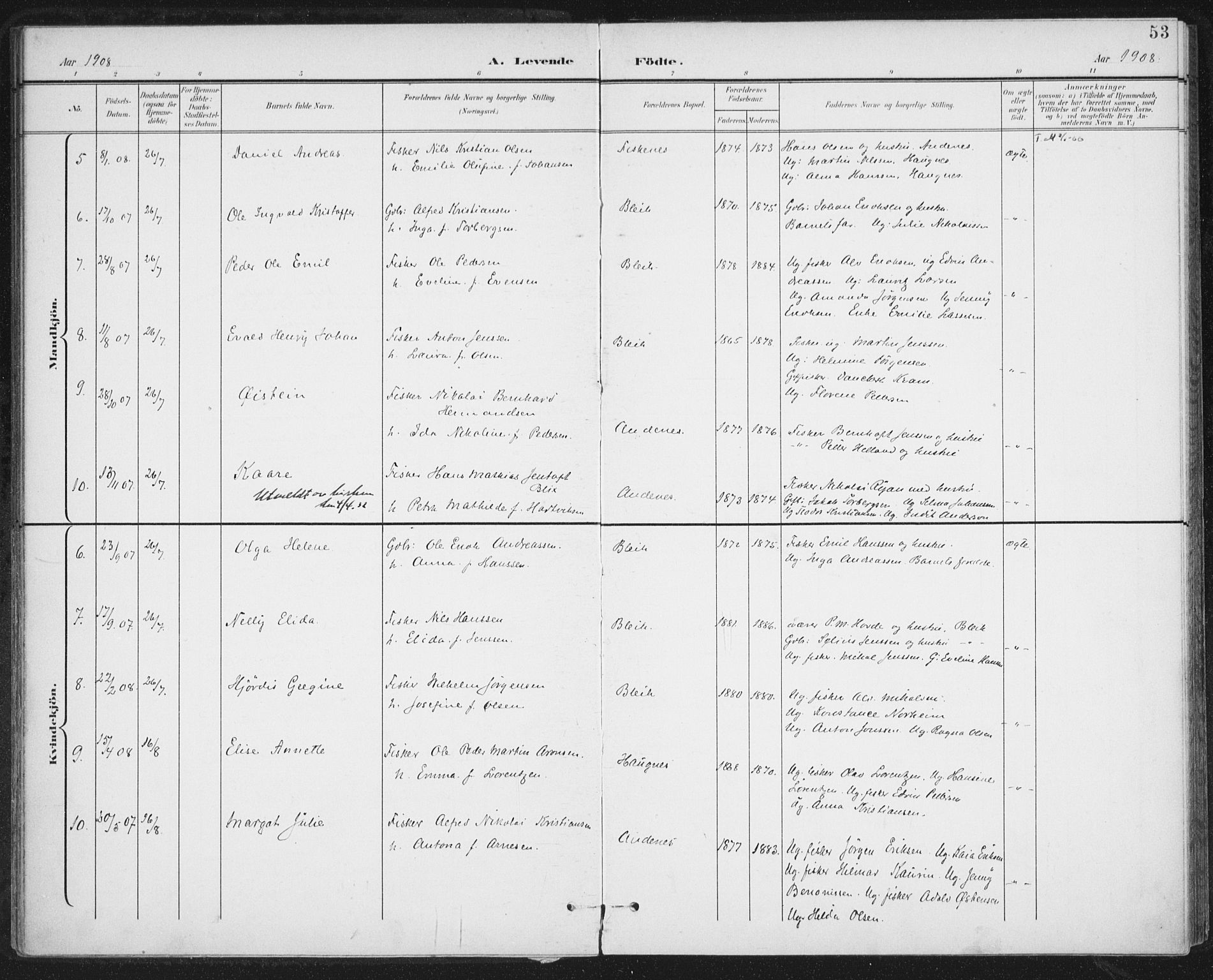 Ministerialprotokoller, klokkerbøker og fødselsregistre - Nordland, AV/SAT-A-1459/899/L1437: Parish register (official) no. 899A05, 1897-1908, p. 53