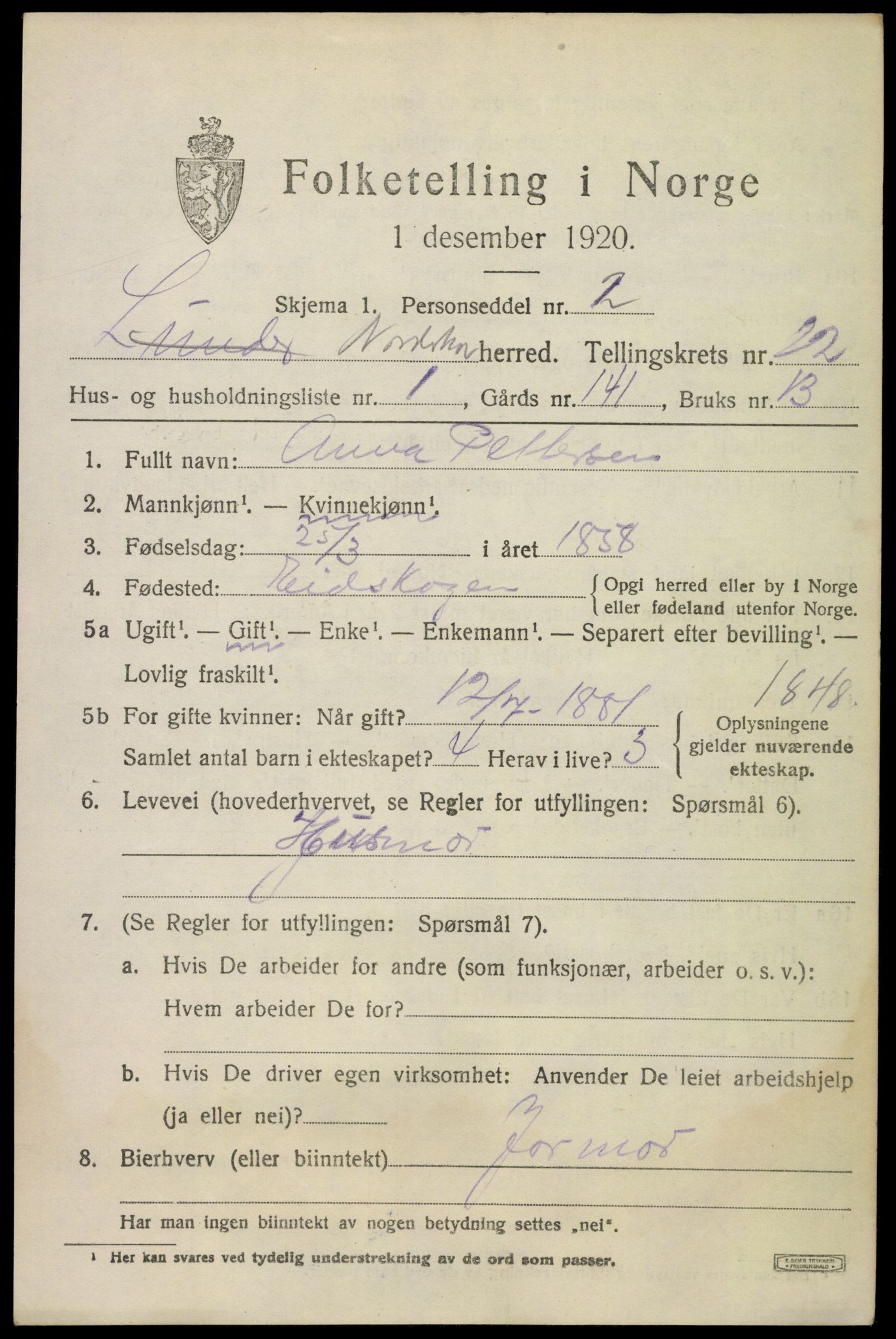 SAKO, 1920 census for Norderhov, 1920, p. 22402