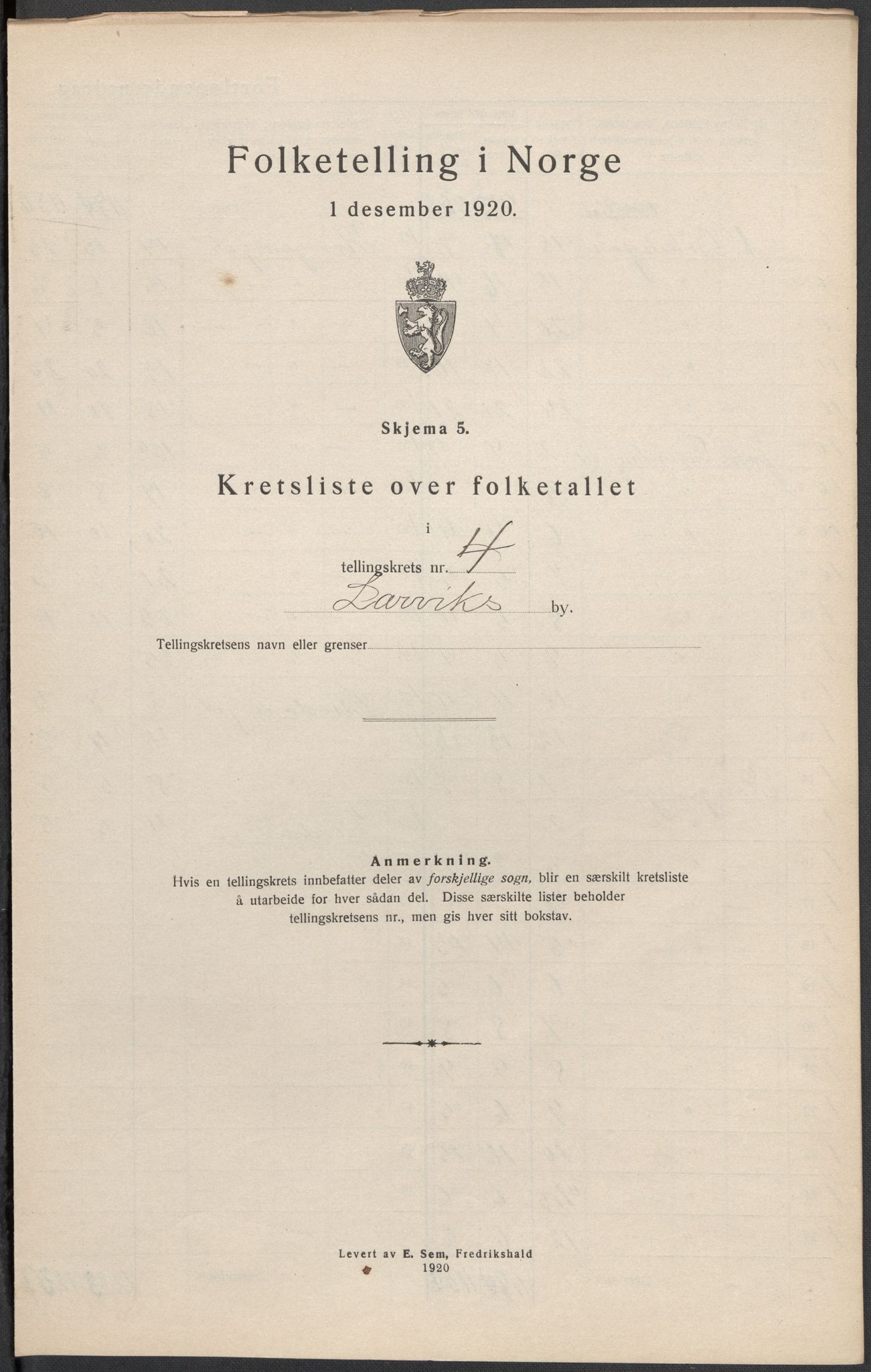 SAKO, 1920 census for Larvik, 1920, p. 23