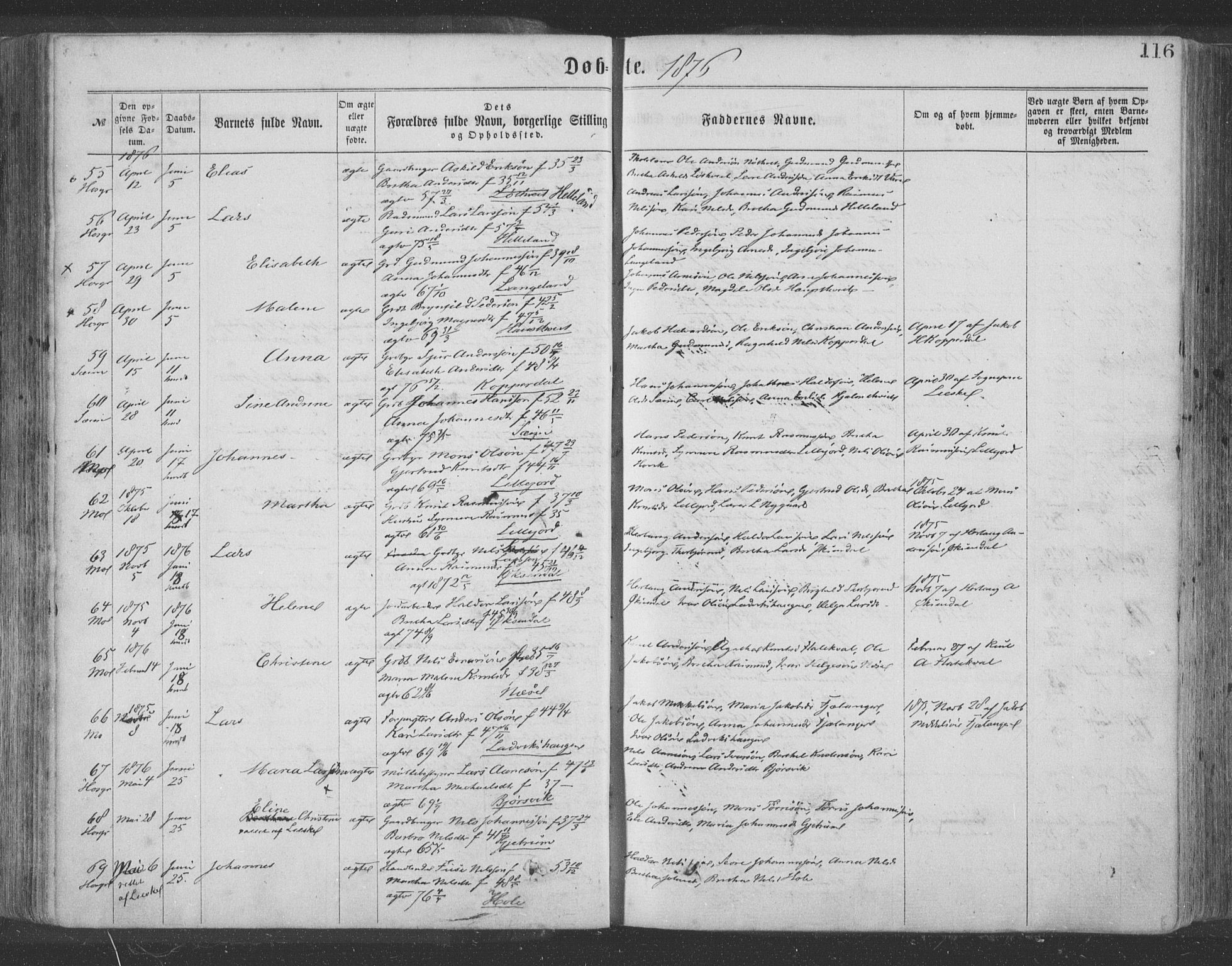 Hosanger sokneprestembete, AV/SAB-A-75801/H/Haa: Parish register (official) no. A 9, 1864-1876, p. 116