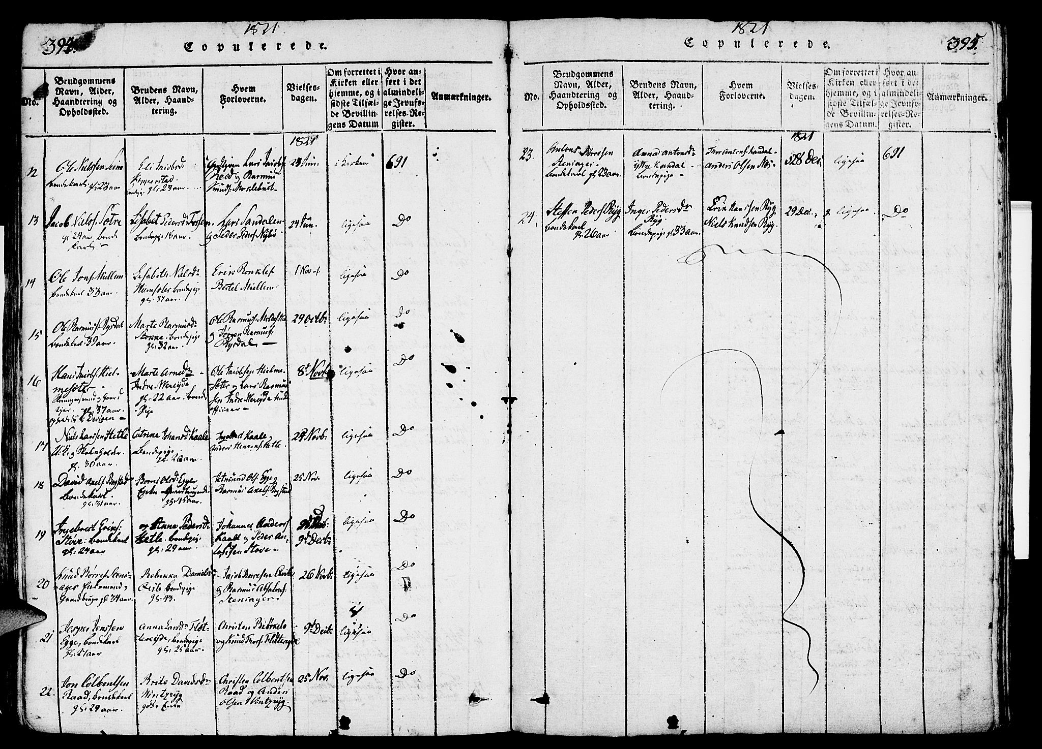 Gloppen sokneprestembete, AV/SAB-A-80101/H/Haa/Haaa/L0006: Parish register (official) no. A 6, 1816-1826, p. 394-395