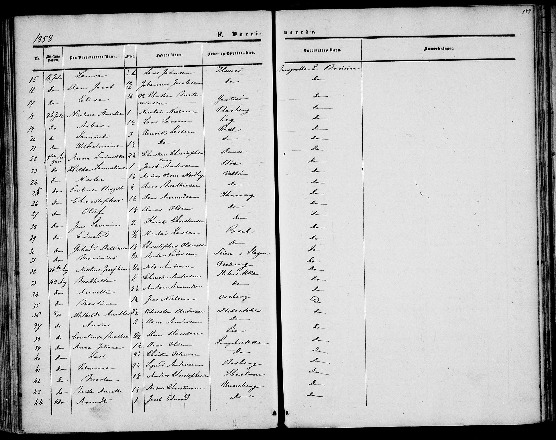 Sem kirkebøker, SAKO/A-5/F/Fa/L0007: Parish register (official) no. I 7, 1856-1865, p. 549