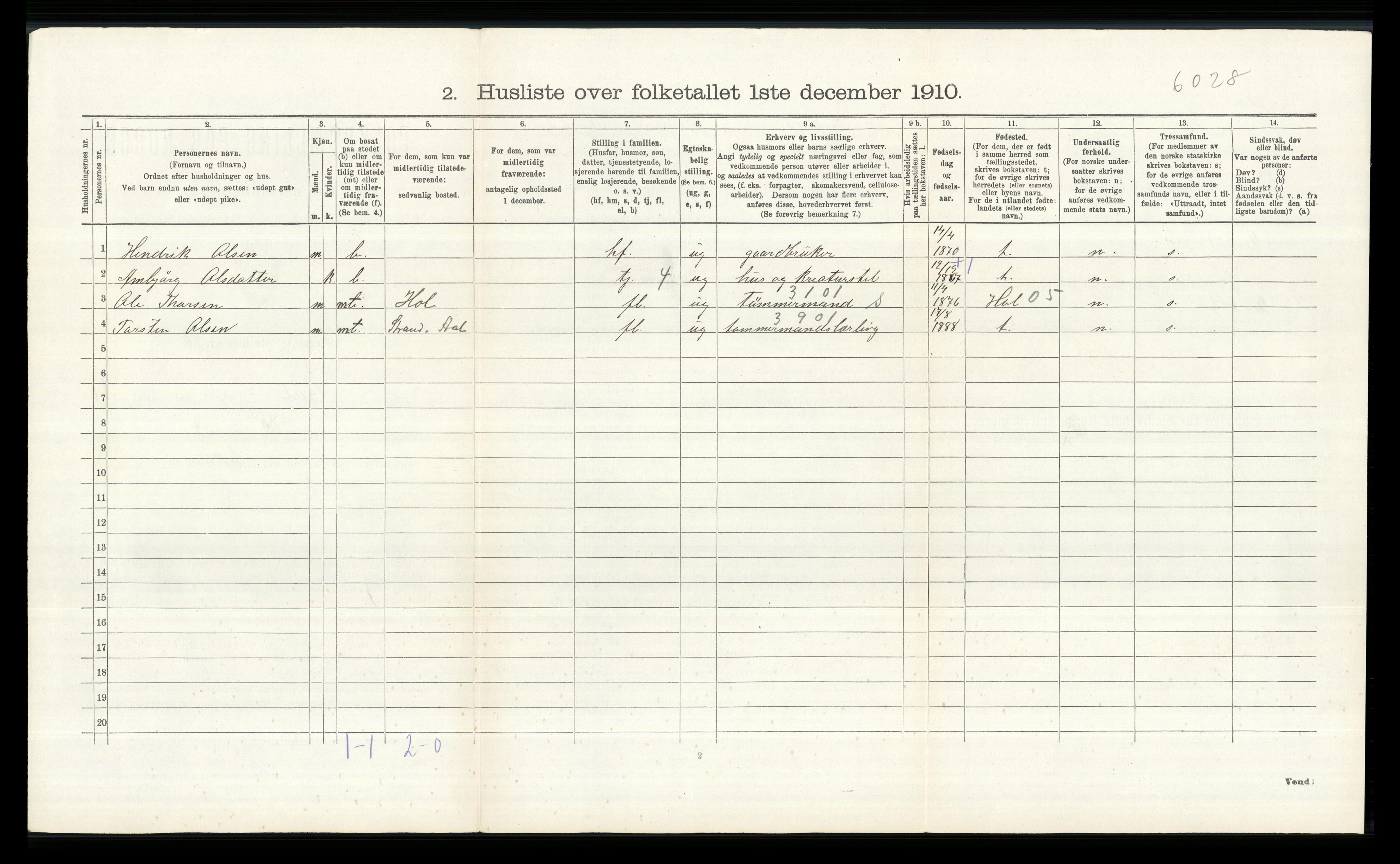 RA, 1910 census for Ål, 1910, p. 990