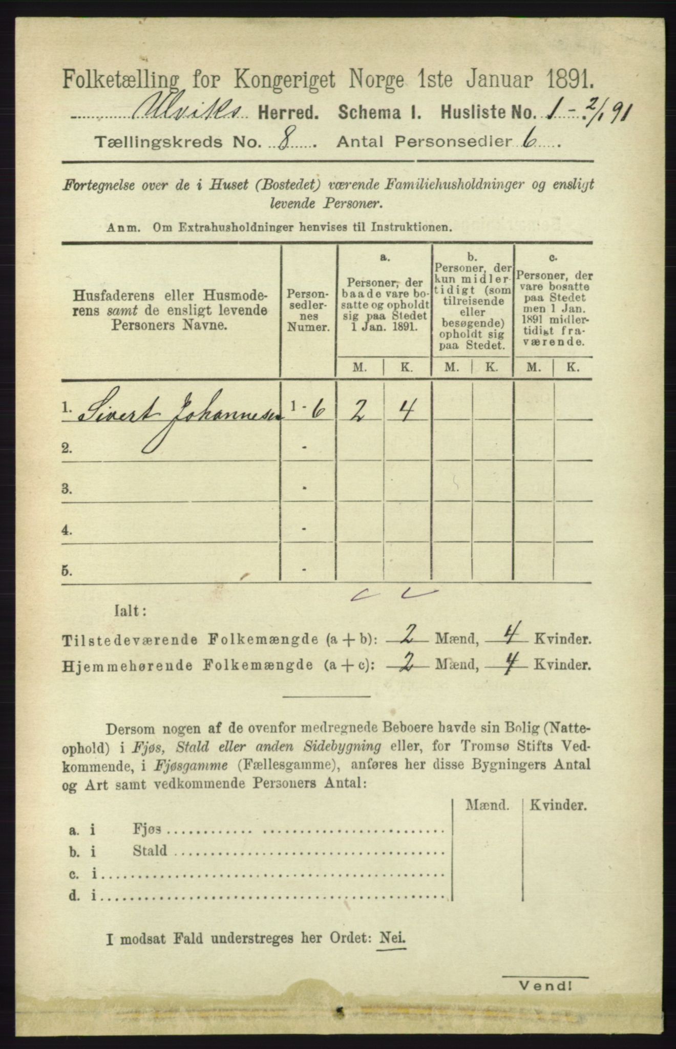 RA, 1891 census for 1233 Ulvik, 1891, p. 2530