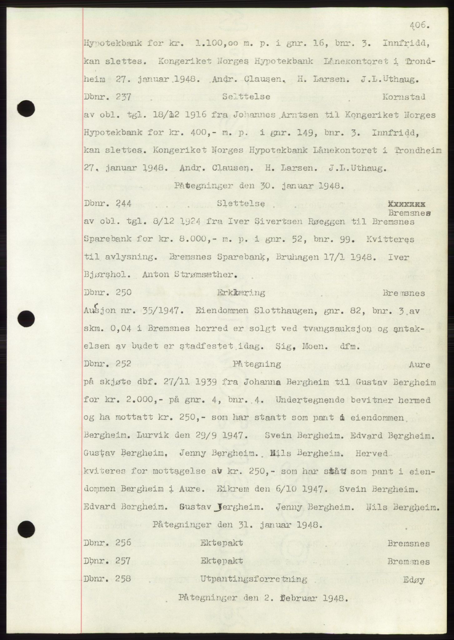 Nordmøre sorenskriveri, SAT/A-4132/1/2/2Ca: Mortgage book no. C82b, 1946-1951, Diary no: : 237/1948