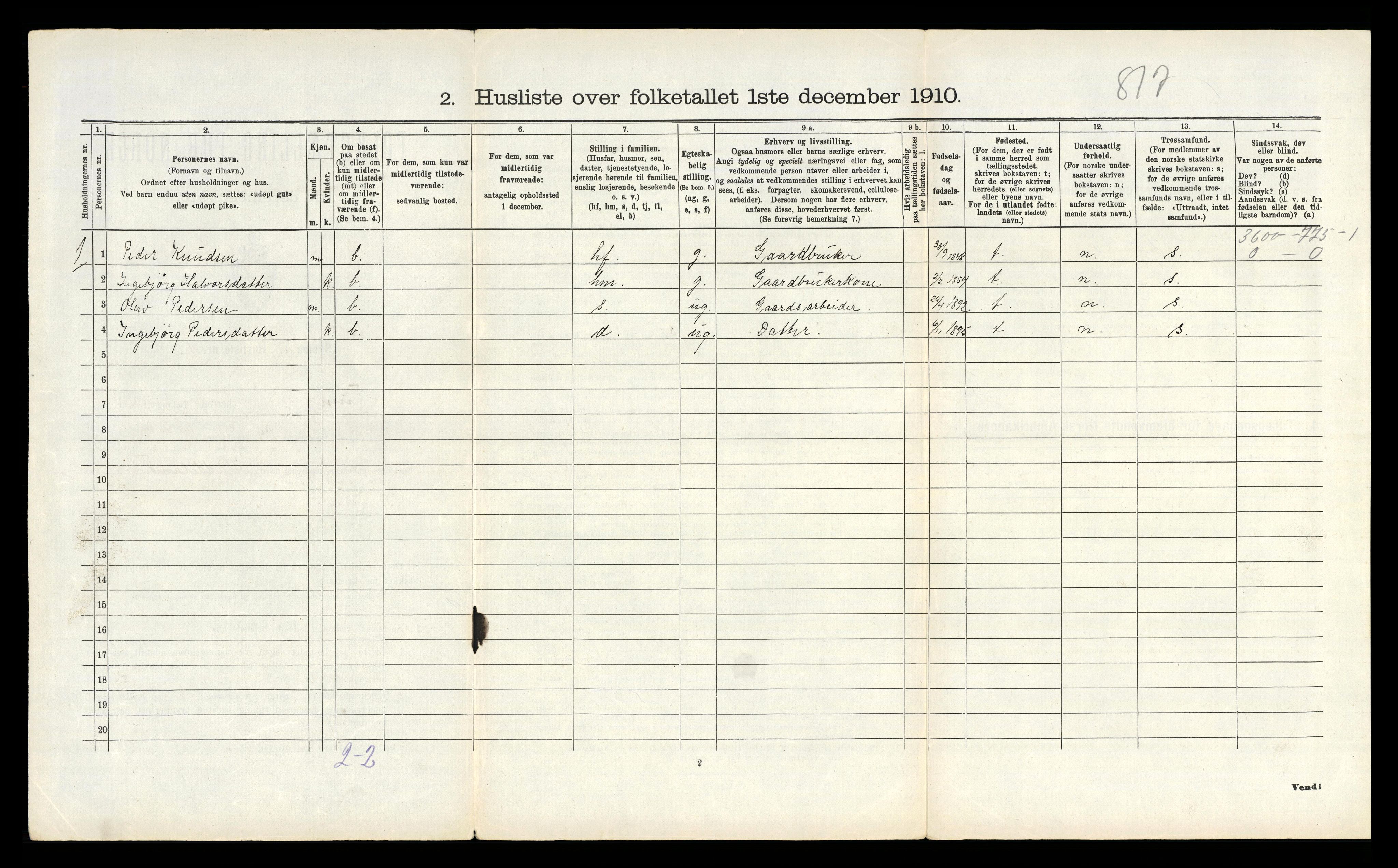 RA, 1910 census for Tinn, 1910, p. 836