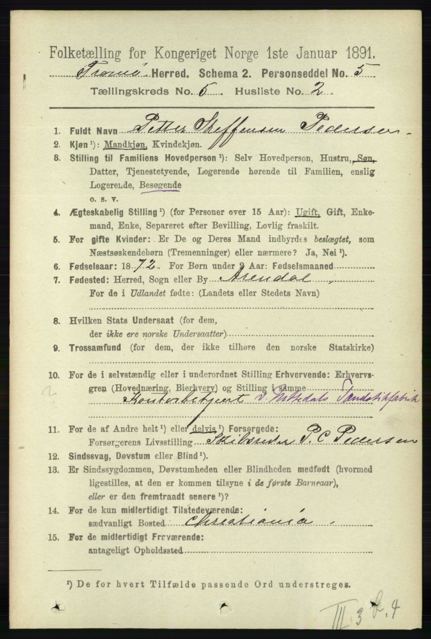 RA, 1891 census for 0921 Tromøy, 1891, p. 2205