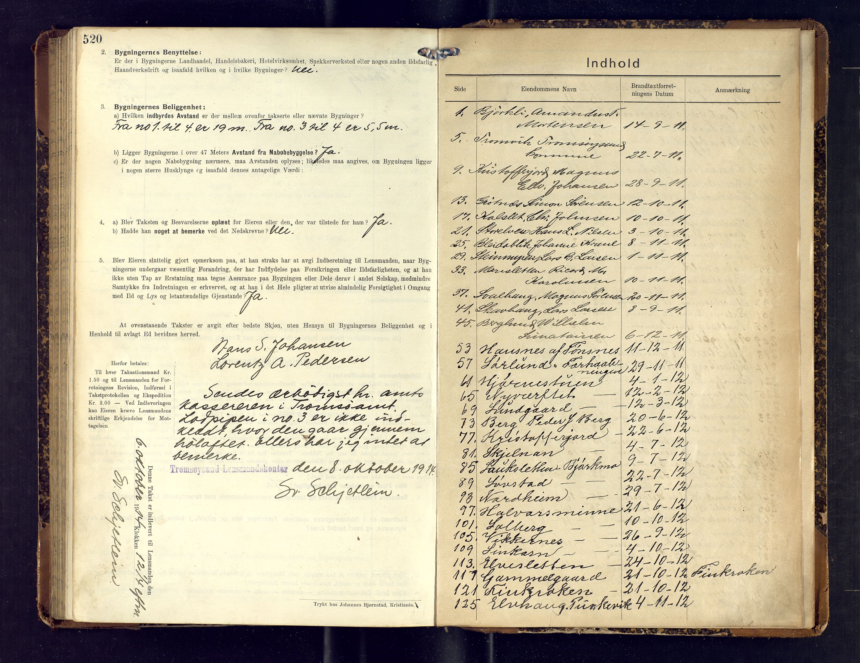 Tromsøysund lensmannskontor, SATØ/SATØ-12/F/Fs/Fsb/L0739: Branntakstprotokoll (S).  Med register, 1911-1914, p. 520-521