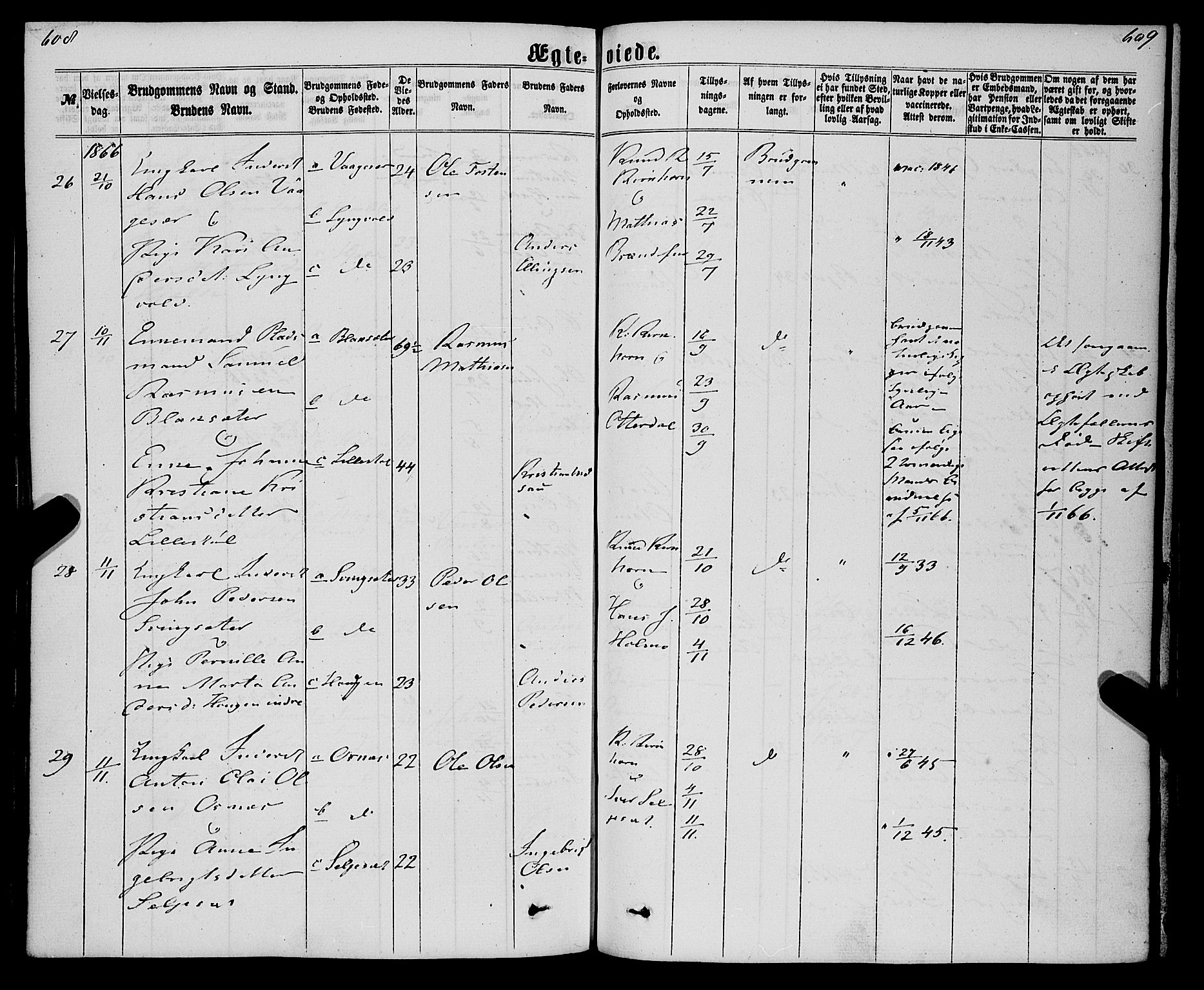 Eid sokneprestembete, AV/SAB-A-82301/H/Haa/Haaa/L0009: Parish register (official) no. A 9, 1861-1868, p. 608-609