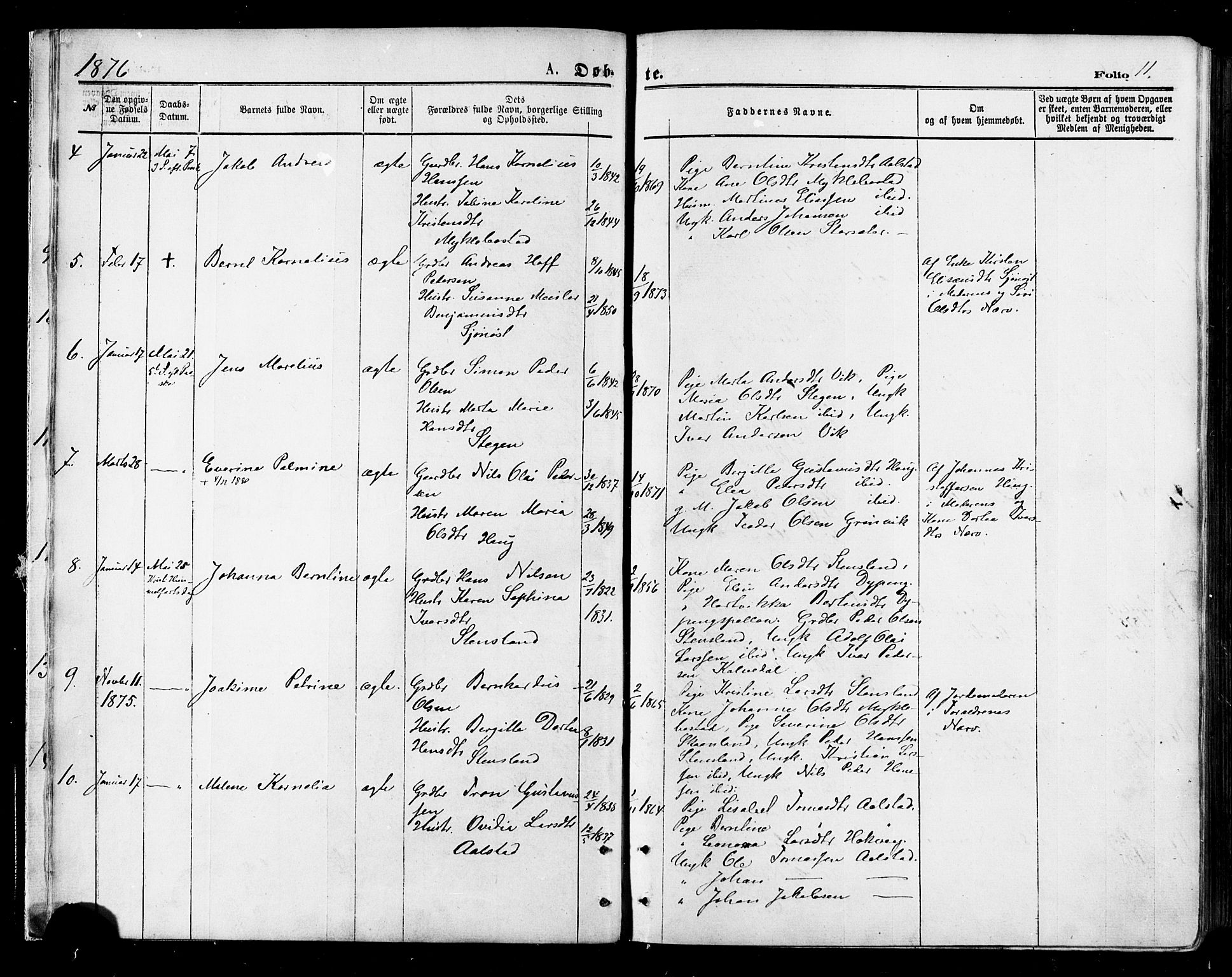 Ministerialprotokoller, klokkerbøker og fødselsregistre - Nordland, AV/SAT-A-1459/855/L0802: Parish register (official) no. 855A10, 1875-1886, p. 11