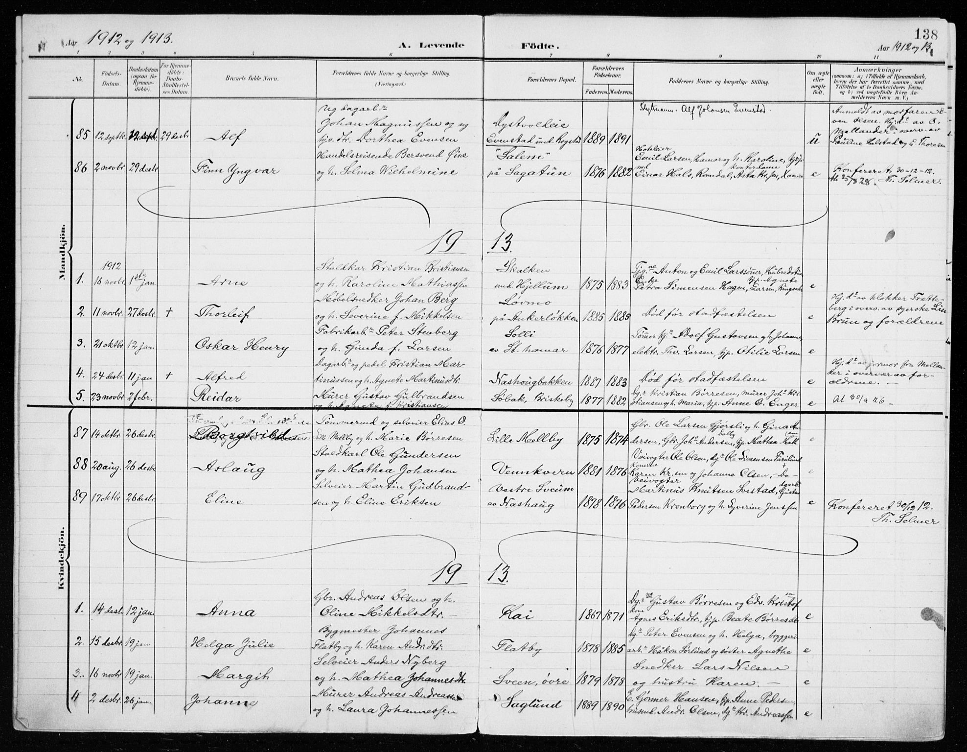 Vang prestekontor, Hedmark, SAH/PREST-008/H/Ha/Haa/L0021: Parish register (official) no. 21, 1902-1917, p. 138