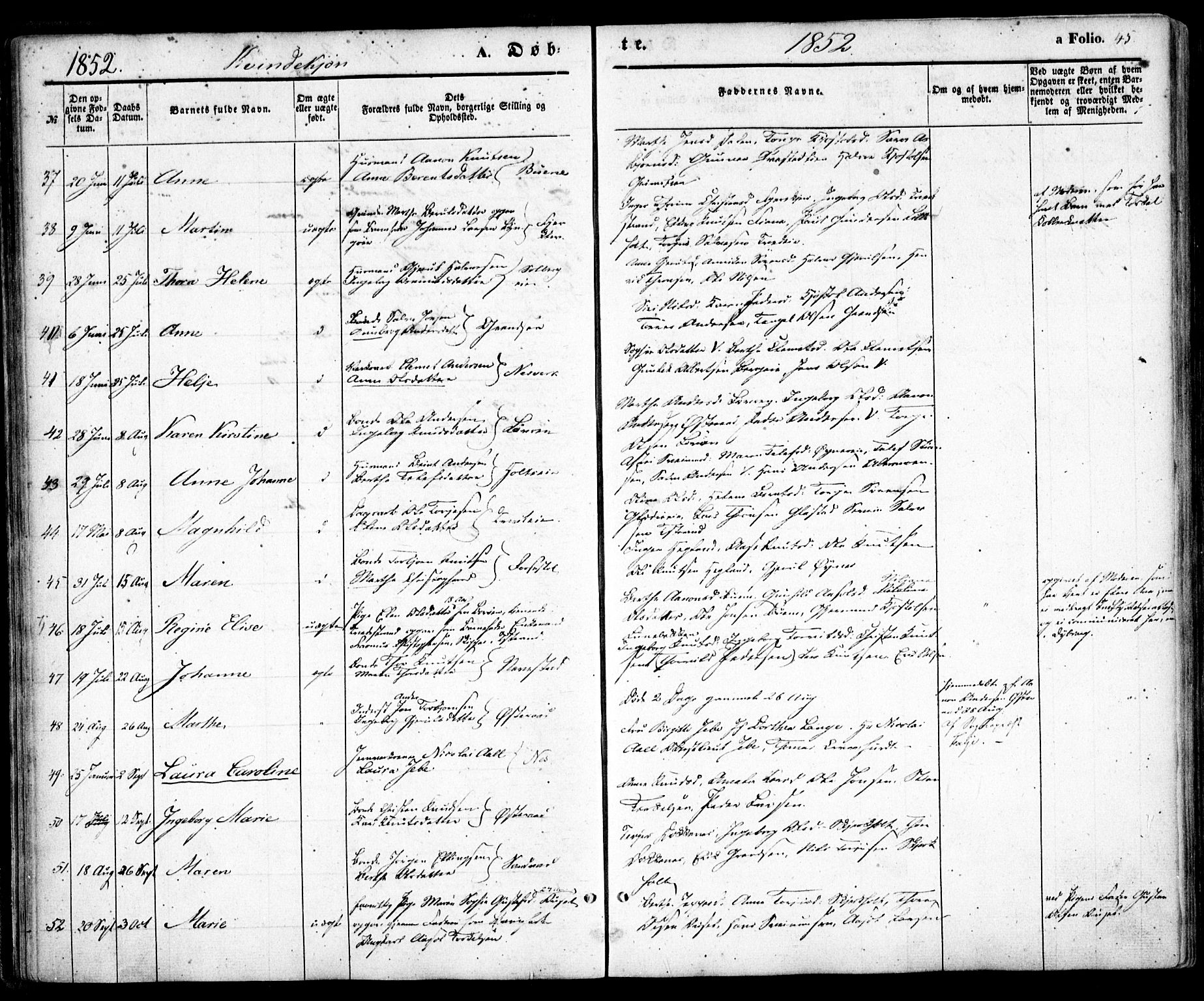 Holt sokneprestkontor, AV/SAK-1111-0021/F/Fa/L0008: Parish register (official) no. A 8, 1849-1860, p. 45