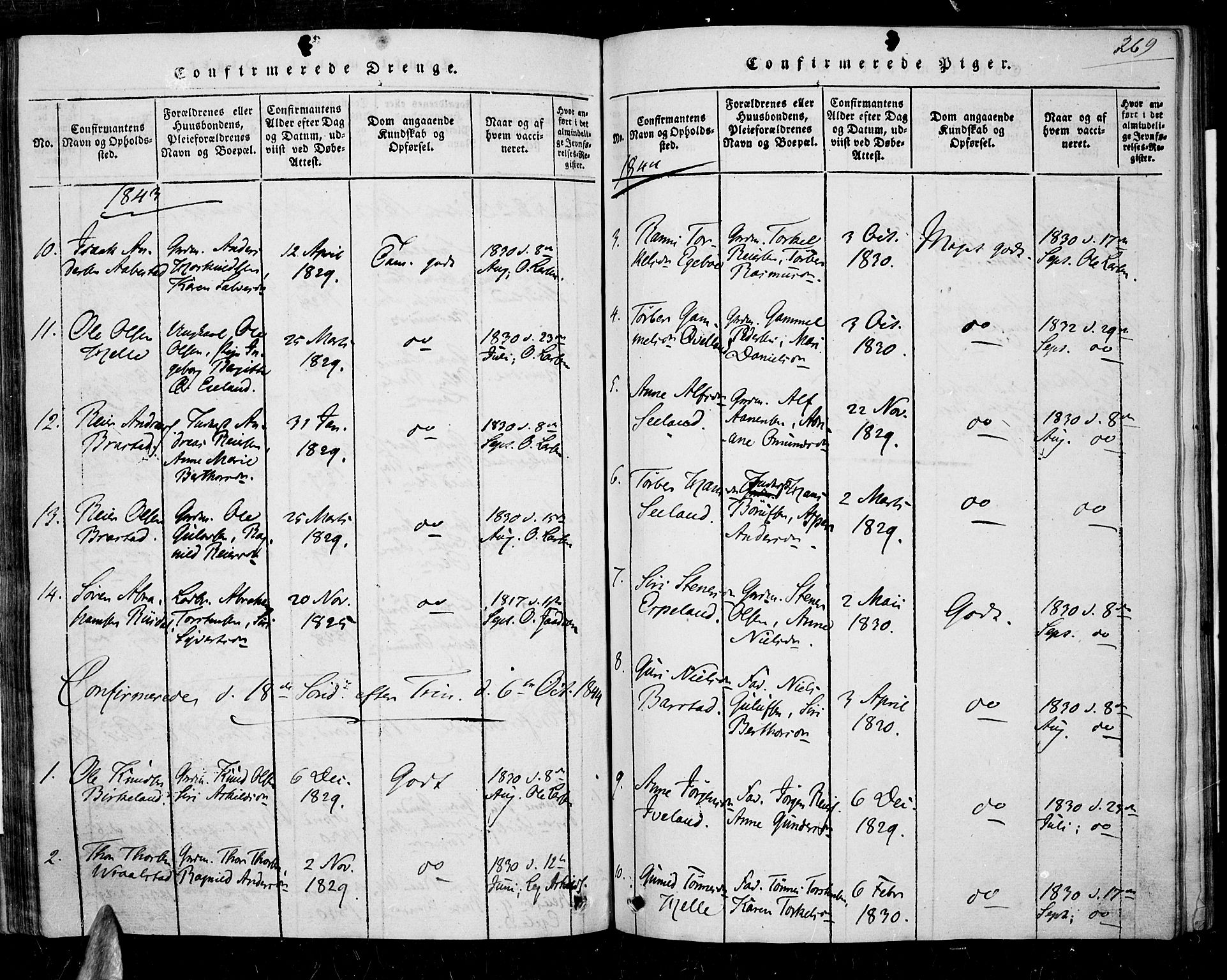 Nord-Audnedal sokneprestkontor, AV/SAK-1111-0032/F/Fa/Faa/L0001: Parish register (official) no. A 1, 1815-1856, p. 269