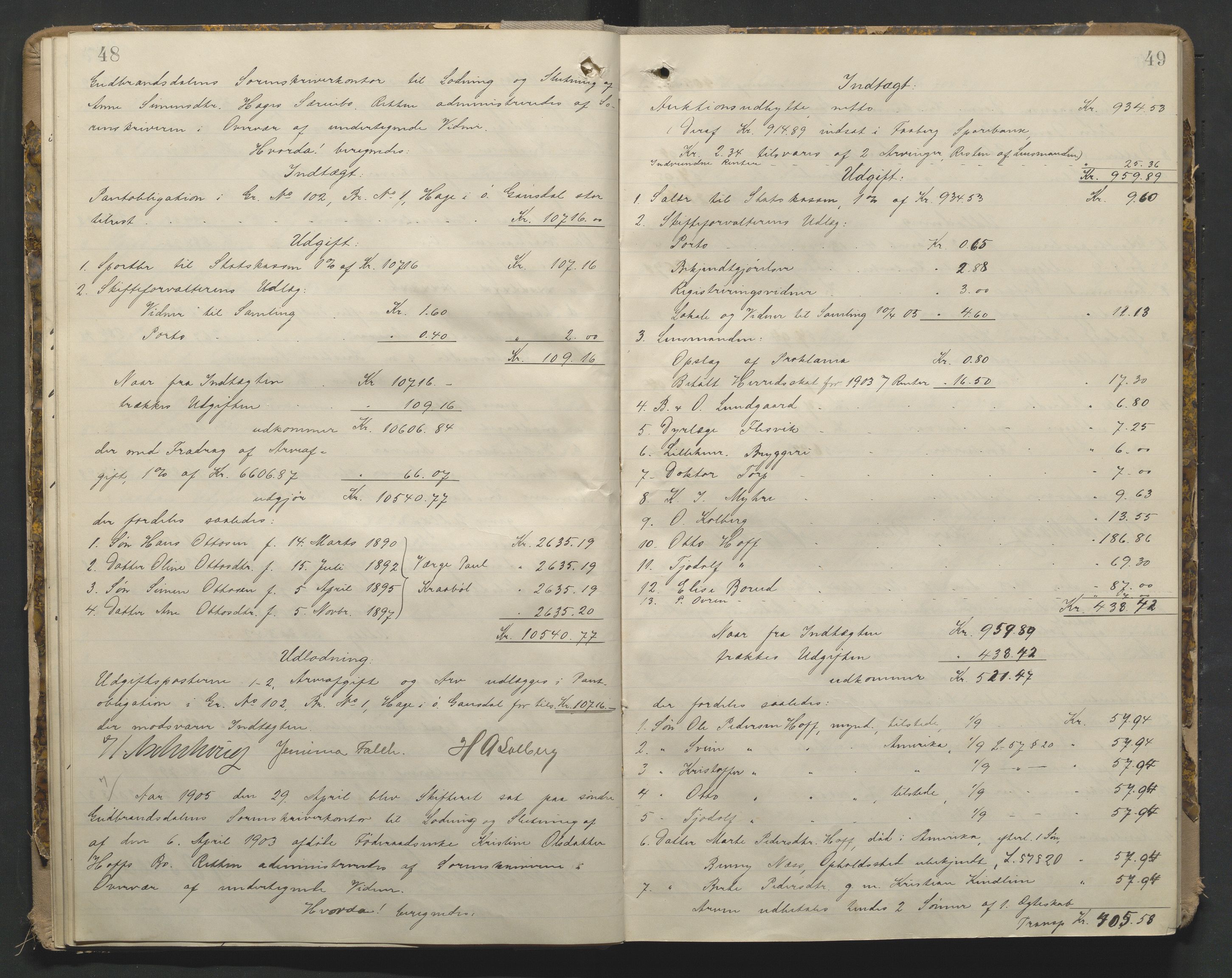 Sør-Gudbrandsdal tingrett, AV/SAH-TING-004/J/Ja/Jae/L0001: Skifteutlodningsprotokoll - landet, 1903-1912, p. 48-49