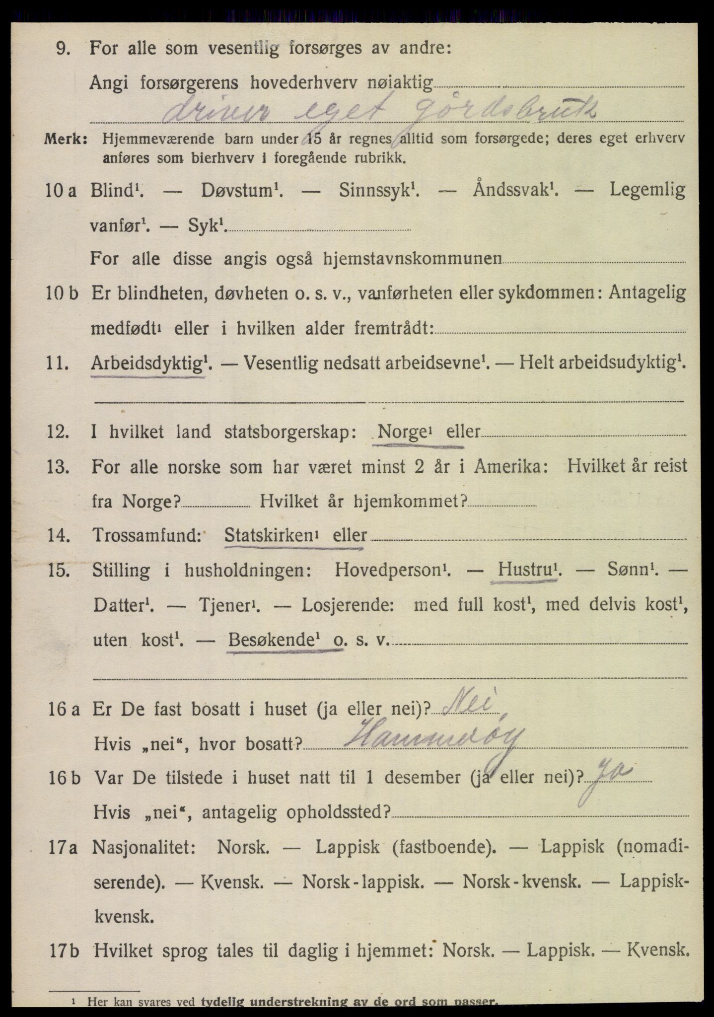 SAT, 1920 census for Fauske, 1920, p. 10817