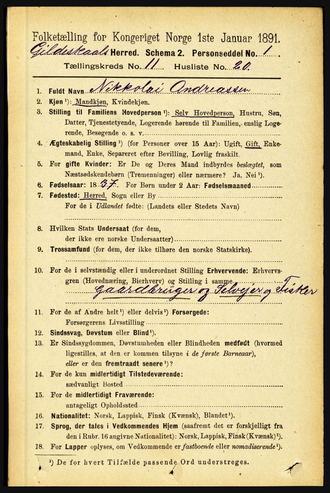RA, 1891 census for 1838 Gildeskål, 1891, p. 3333