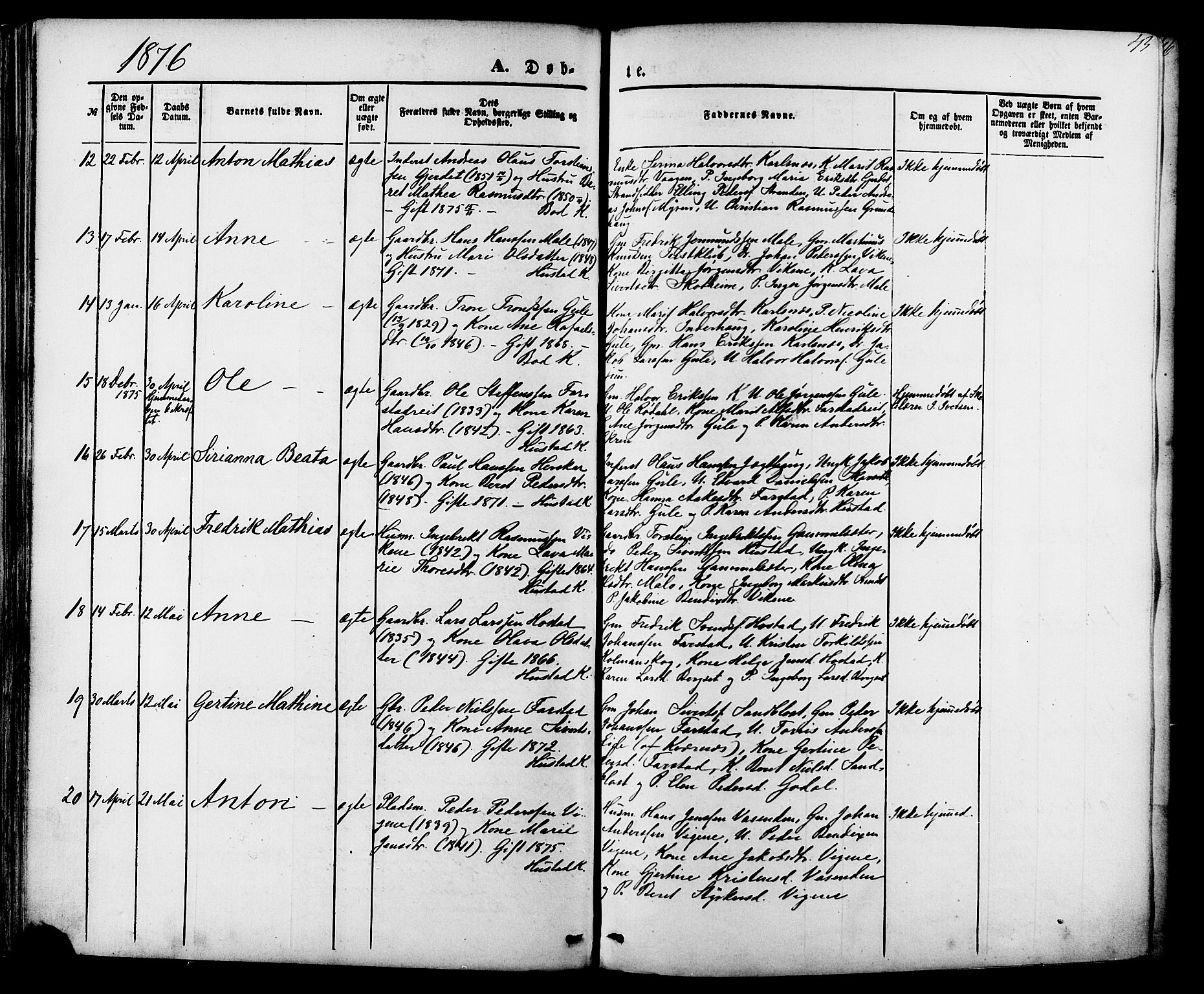 Ministerialprotokoller, klokkerbøker og fødselsregistre - Møre og Romsdal, AV/SAT-A-1454/566/L0768: Parish register (official) no. 566A07, 1869-1881, p. 43