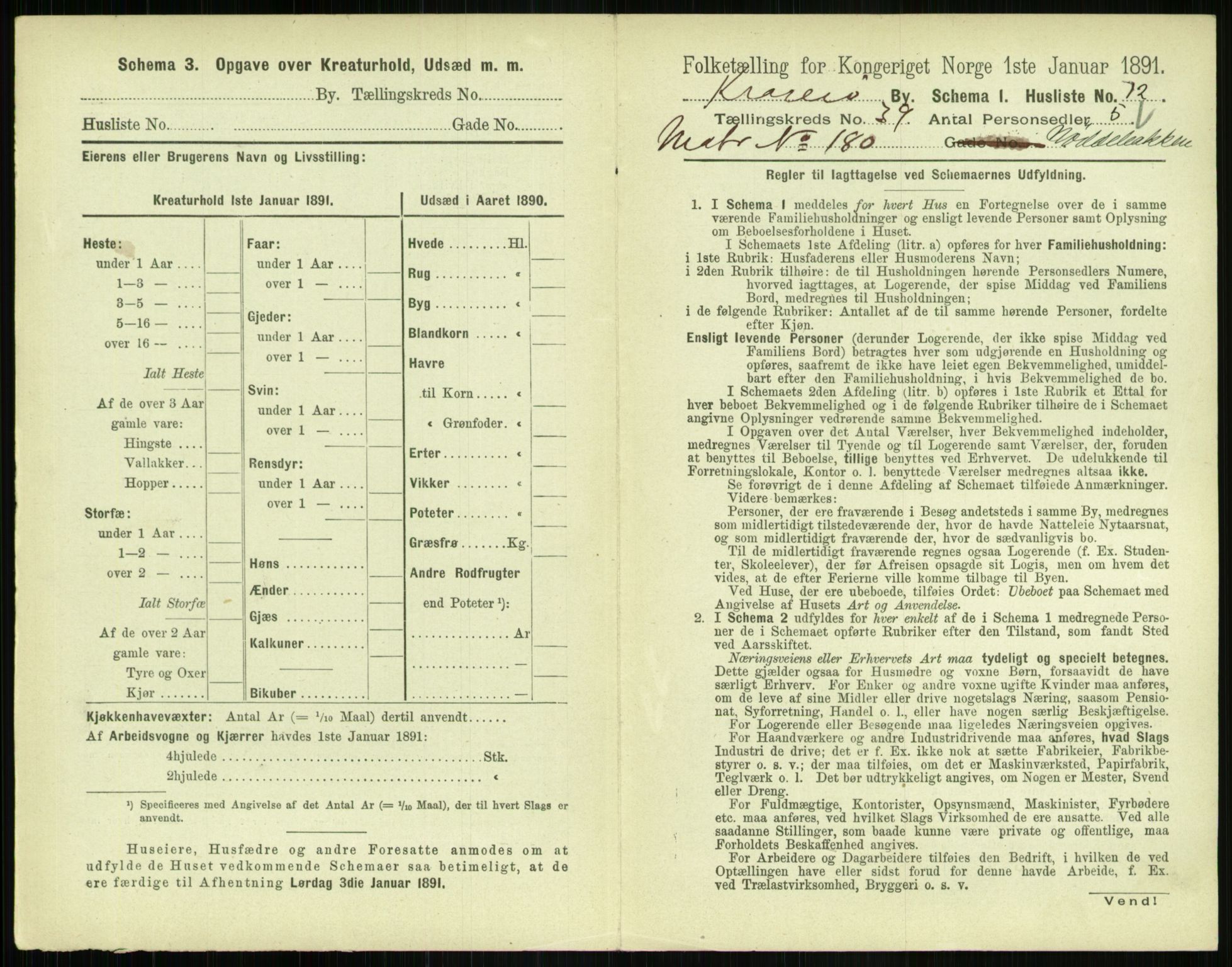 RA, 1891 census for 0801 Kragerø, 1891, p. 1620