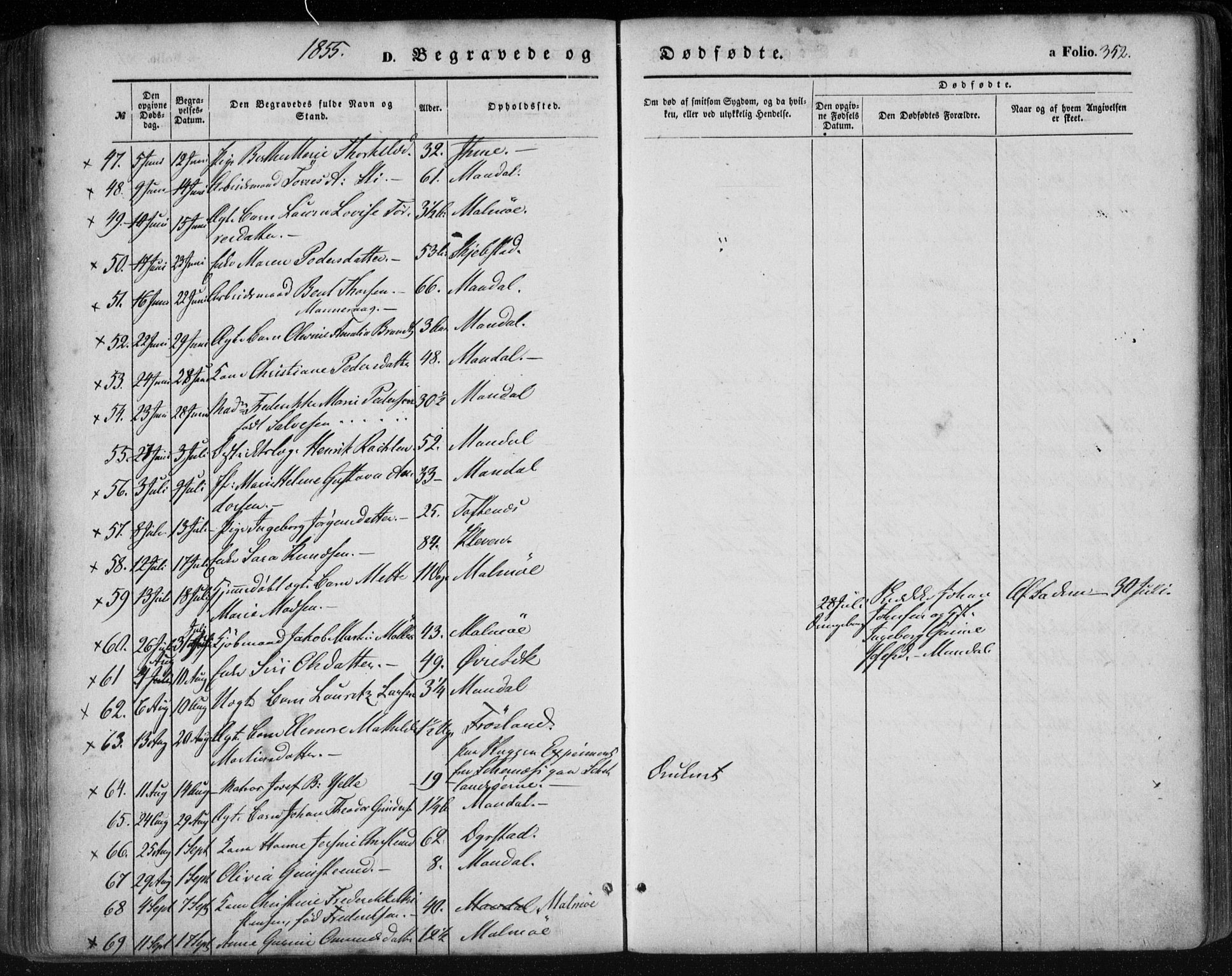 Mandal sokneprestkontor, AV/SAK-1111-0030/F/Fa/Faa/L0013: Parish register (official) no. A 13, 1847-1859, p. 352