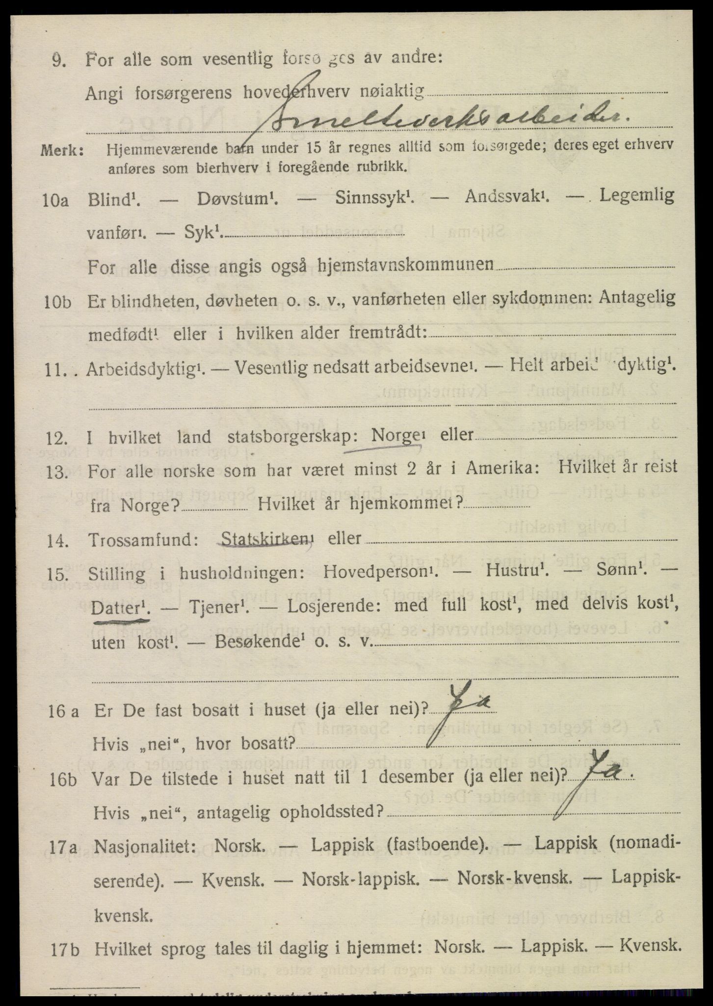 SAT, 1920 census for Meråker, 1920, p. 3091