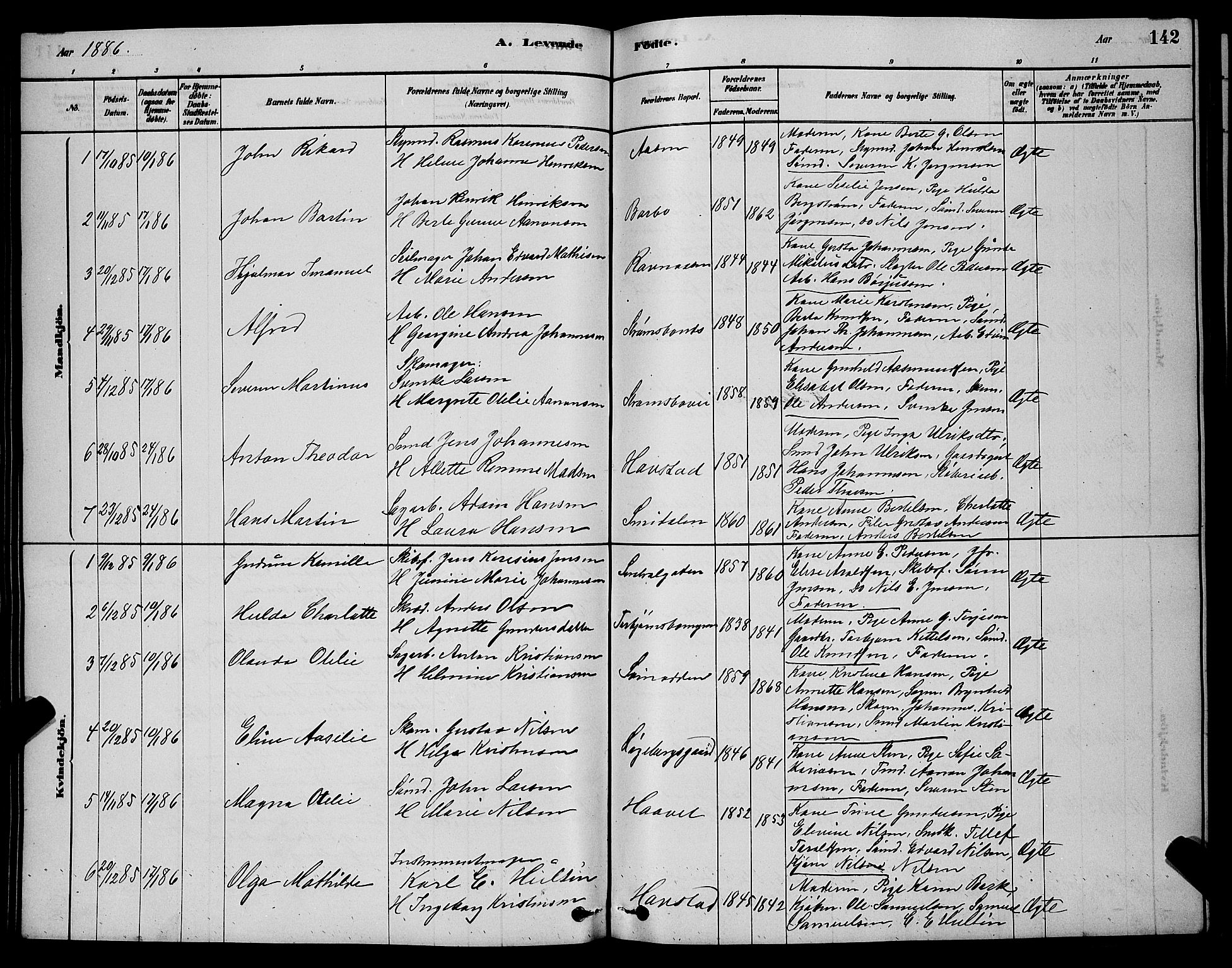 Barbu sokneprestkontor, AV/SAK-1111-0003/F/Fb/L0001: Parish register (copy) no. B 1, 1878-1890, p. 142