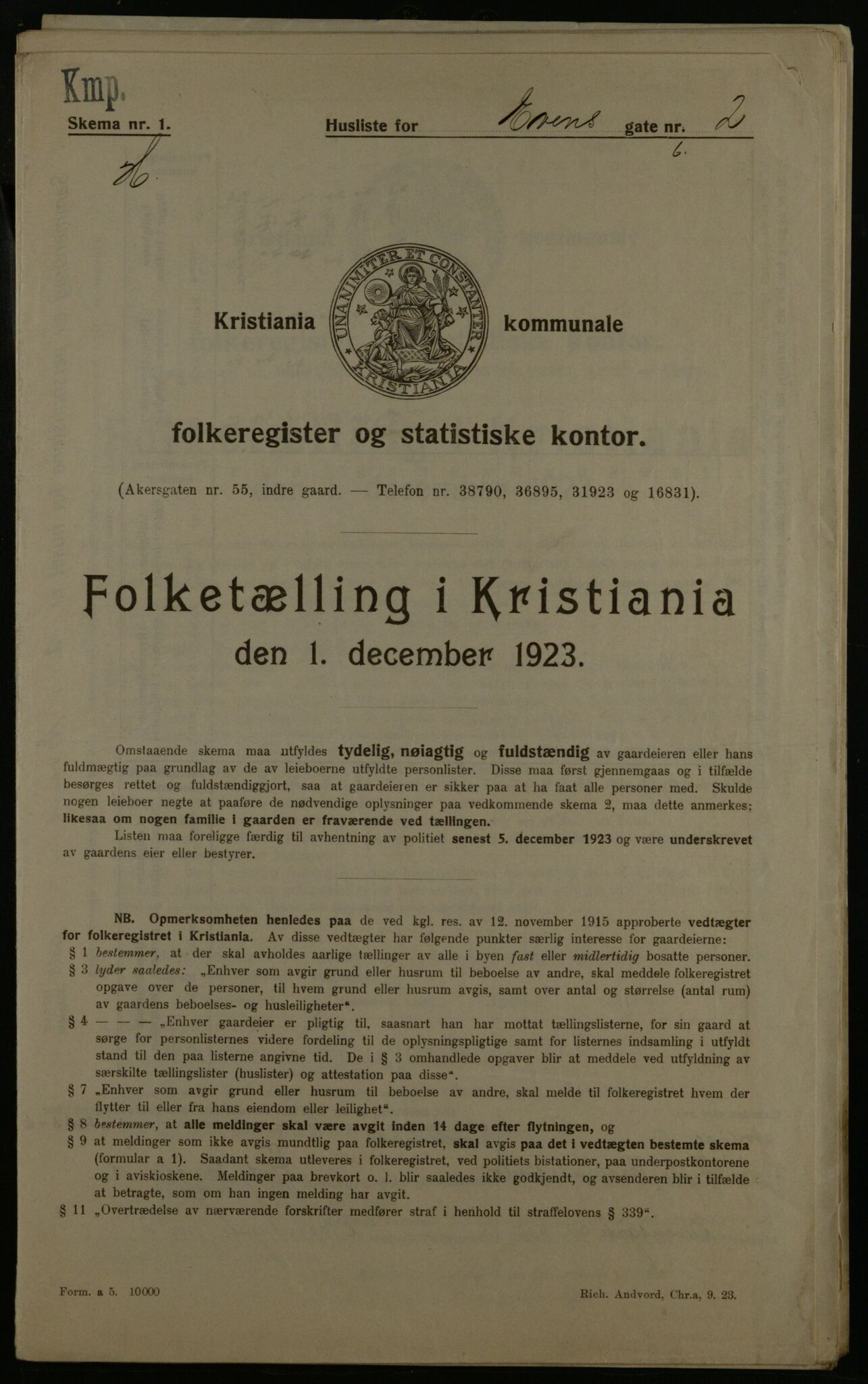 OBA, Municipal Census 1923 for Kristiania, 1923, p. 25762