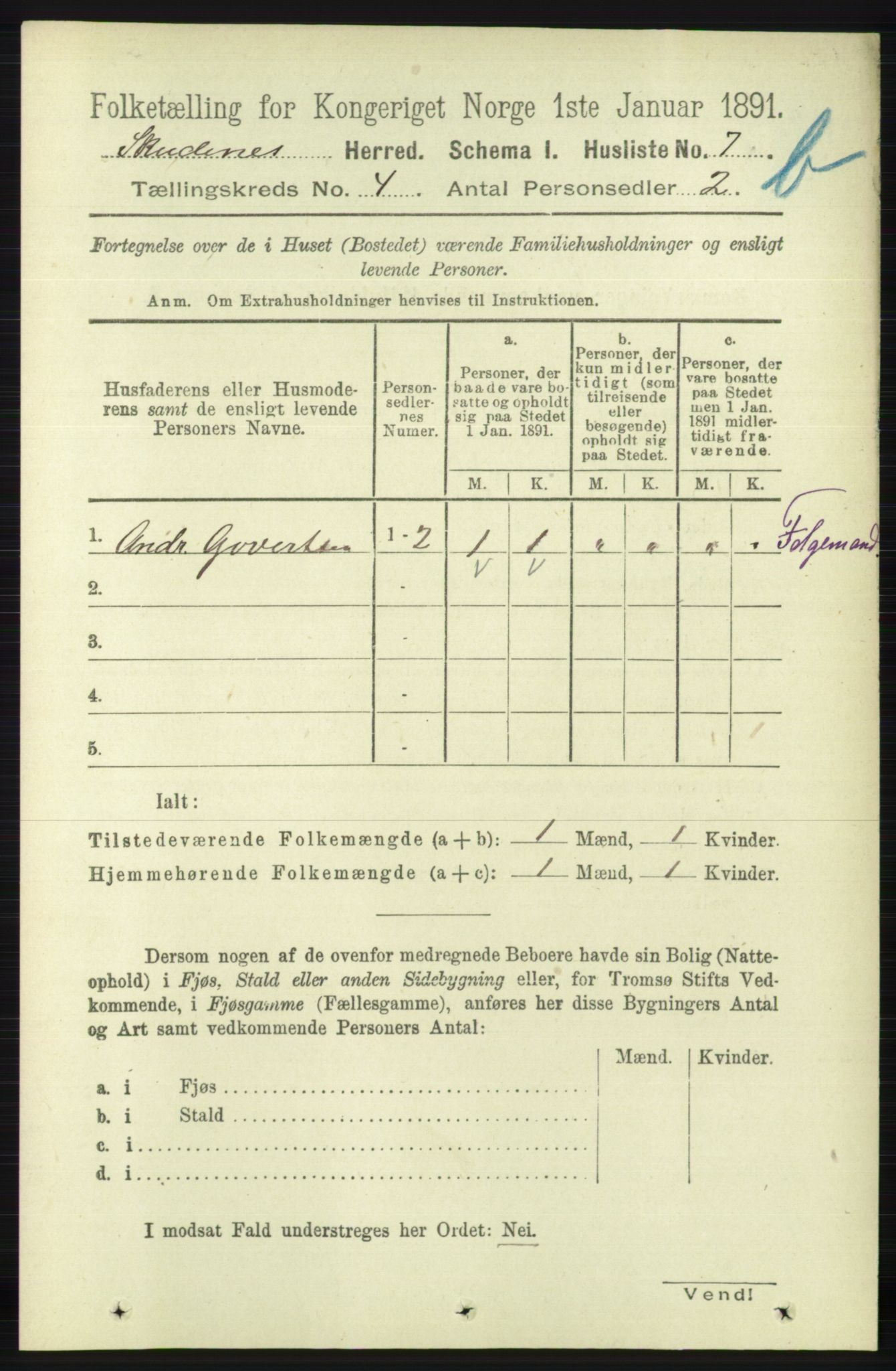 RA, 1891 census for 1150 Skudenes, 1891, p. 4435