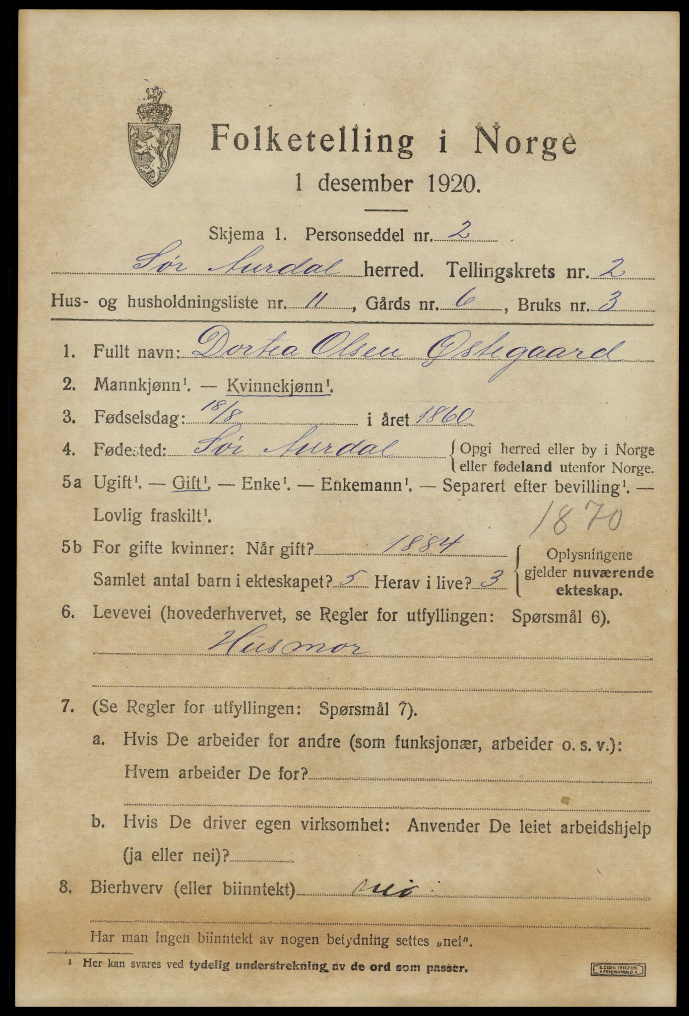 SAH, 1920 census for Sør-Aurdal, 1920, p. 1777