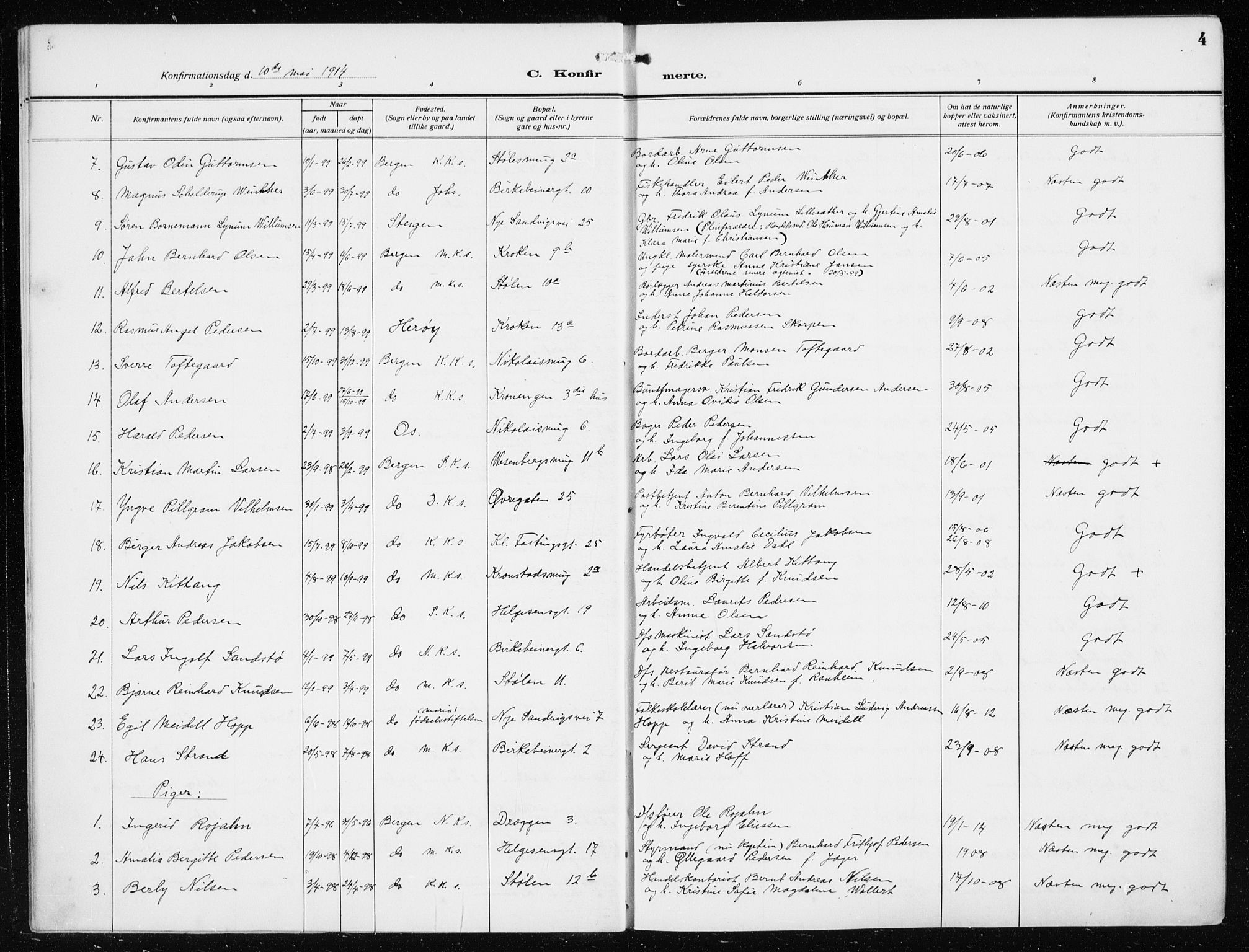 Mariakirken Sokneprestembete, AV/SAB-A-76901/H/Haa/L0015: Parish register (official) no. C 3, 1913-1927, p. 4