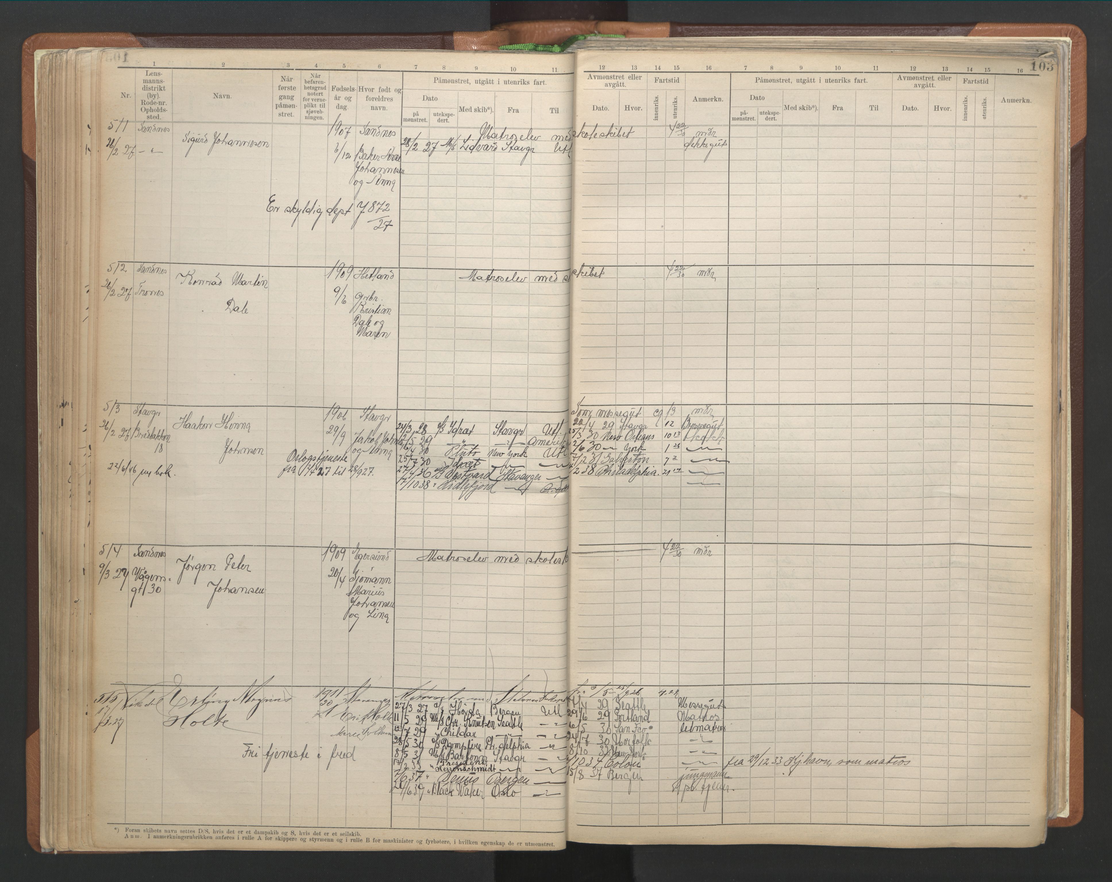 Stavanger sjømannskontor, AV/SAST-A-102006/F/Fb/Fbb/L0013: Sjøfartshovedrulle A, patentnr. 1-1495 (del 1), 1921-1933, p. 109